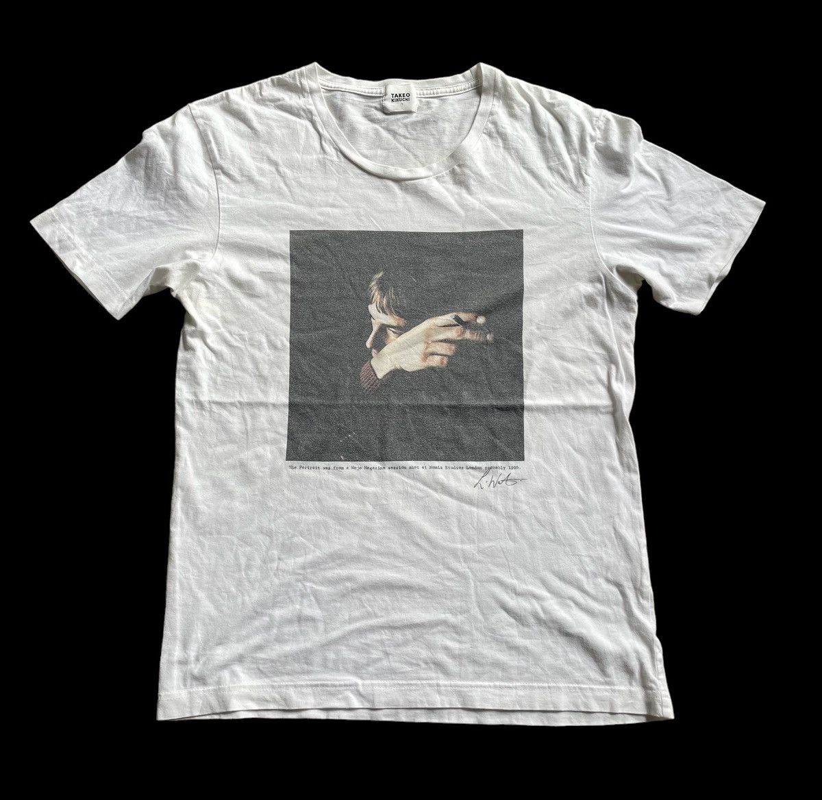 image of Artisan Outfitters x Band Tees Oasis Vokalist Liam Gallagher Collab Takeo Kikuchi in White (Size Me
