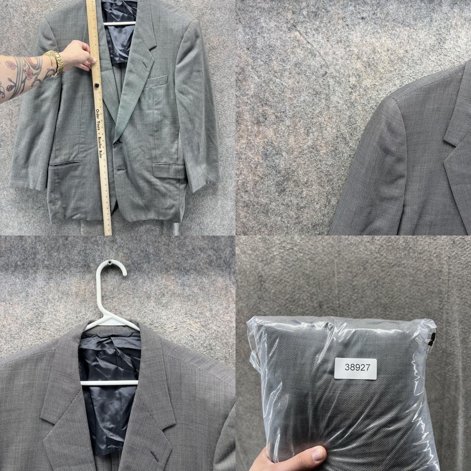 Vintage Hickey Freeman Blazer Mens 44 Gray Wool Check Classic Fit Two Button Sport Coat Size 44R - 8 Thumbnail