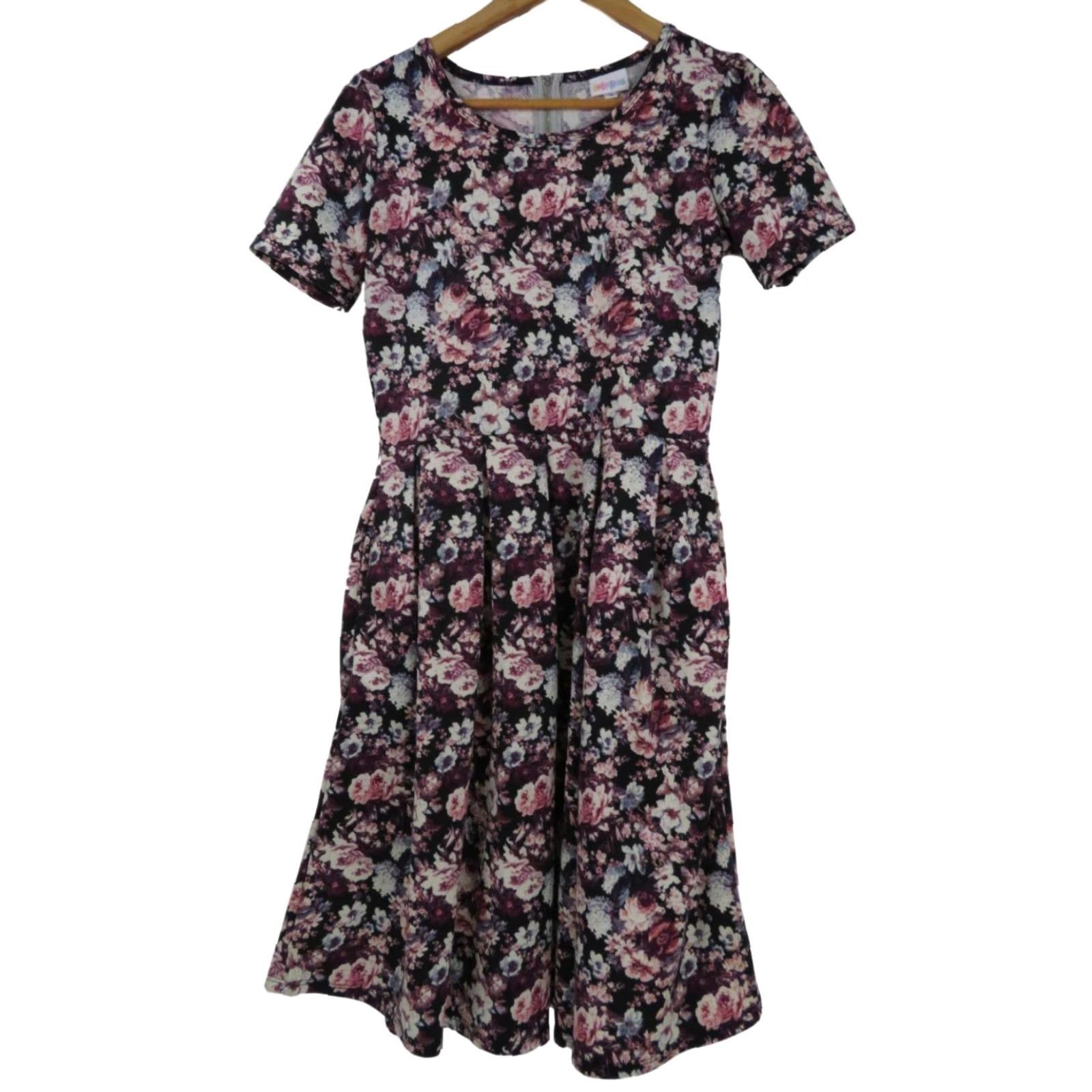 Vintage VINTAGE LuLaRoe Rose Floral Amelia Dress Small Unicorn Fit & Flare Zip Pleated Knee Length A-Line Womens Dress Green? Size S / US 4 / IT 40 - 2 Thumbnail