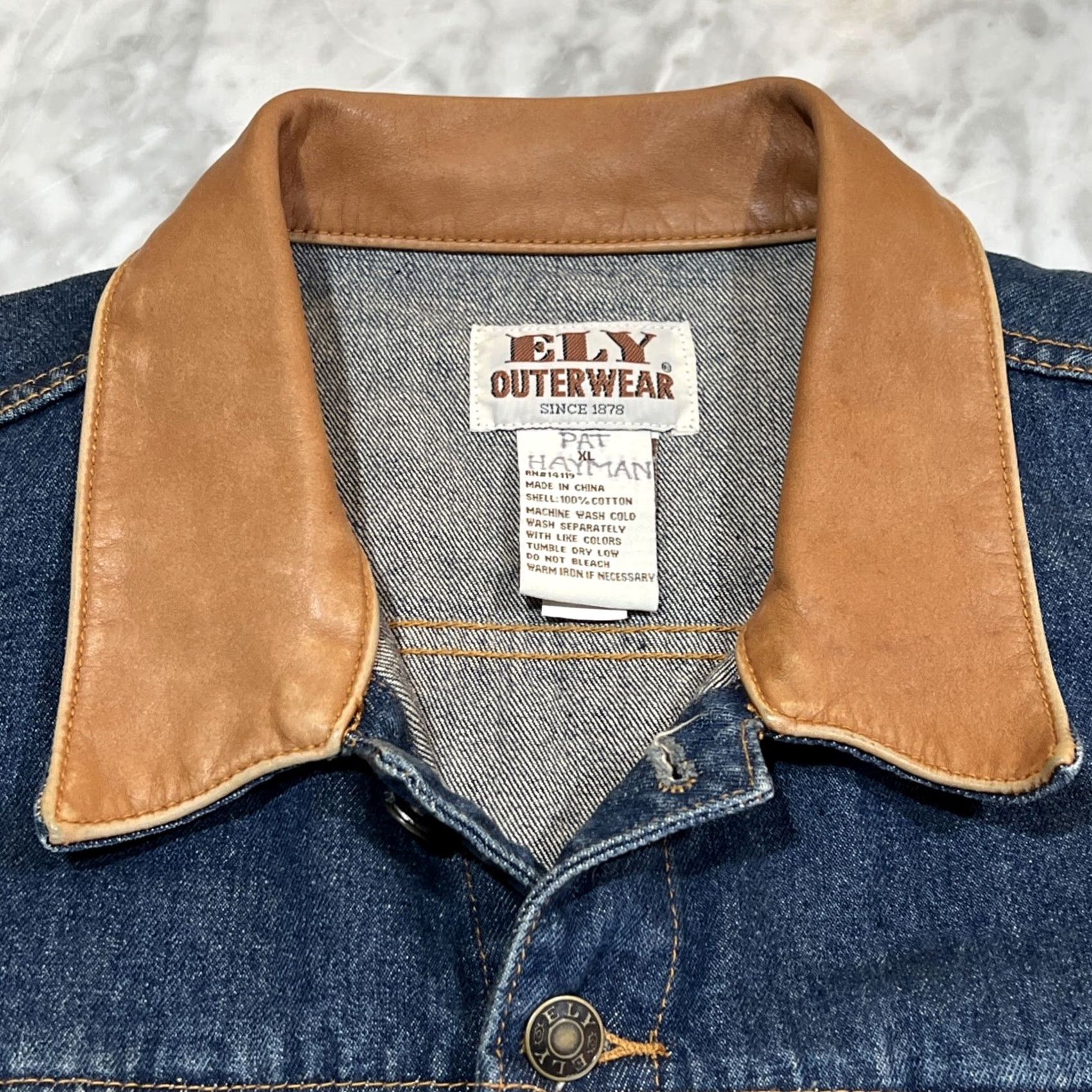 Vintage Ely Outerwear Blue Jean Jacket Men’s XL Chore Western Denim Cotton Collar Leather Biker 80s Cowboy Rancher Coat Jacket Men Size US 36 / EU 52 - 3 Thumbnail