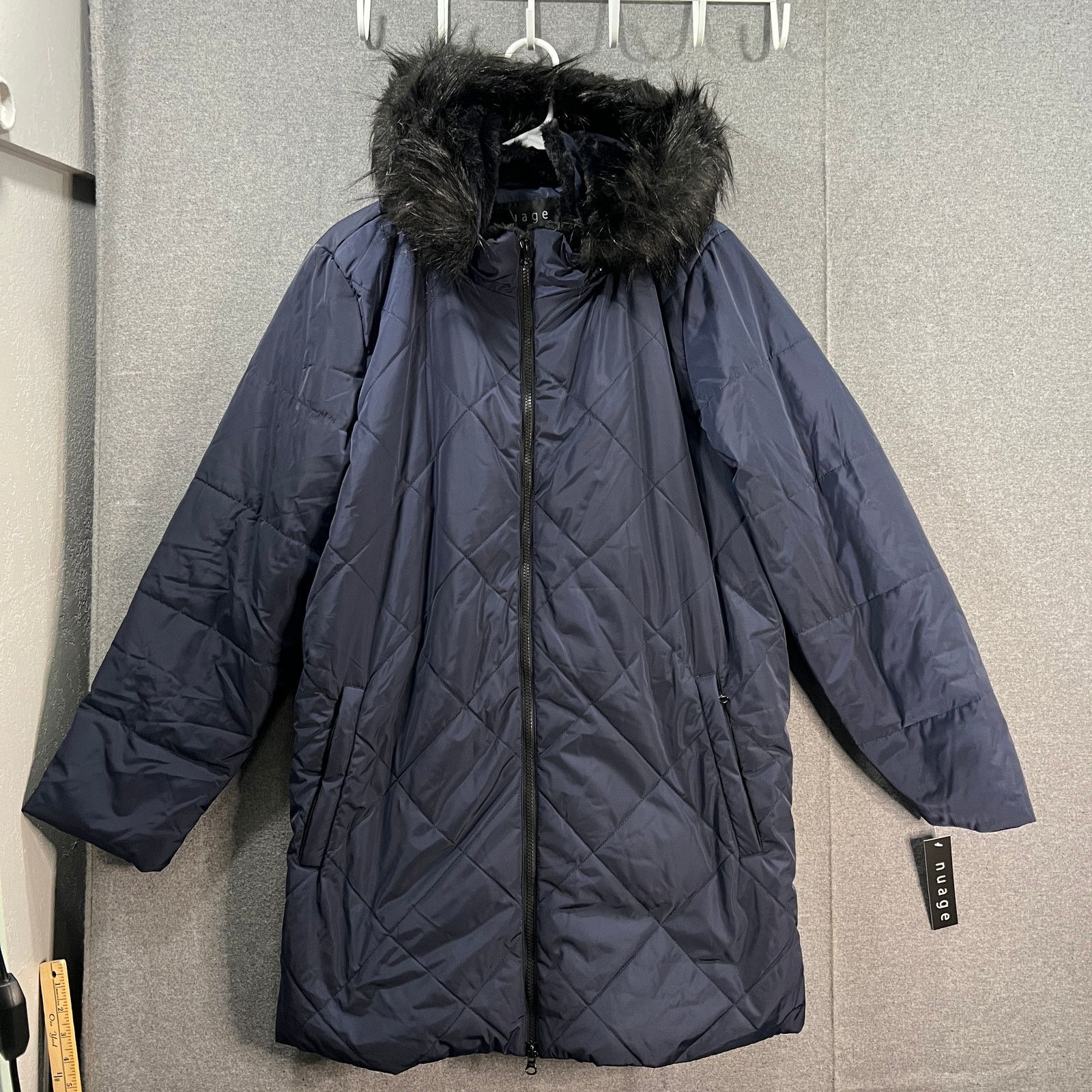 Other Nuage Faux Fur Lined Quilted Parka Navy Womens Jecket Size L / US 10 / IT 46 - 1 Thumbnail