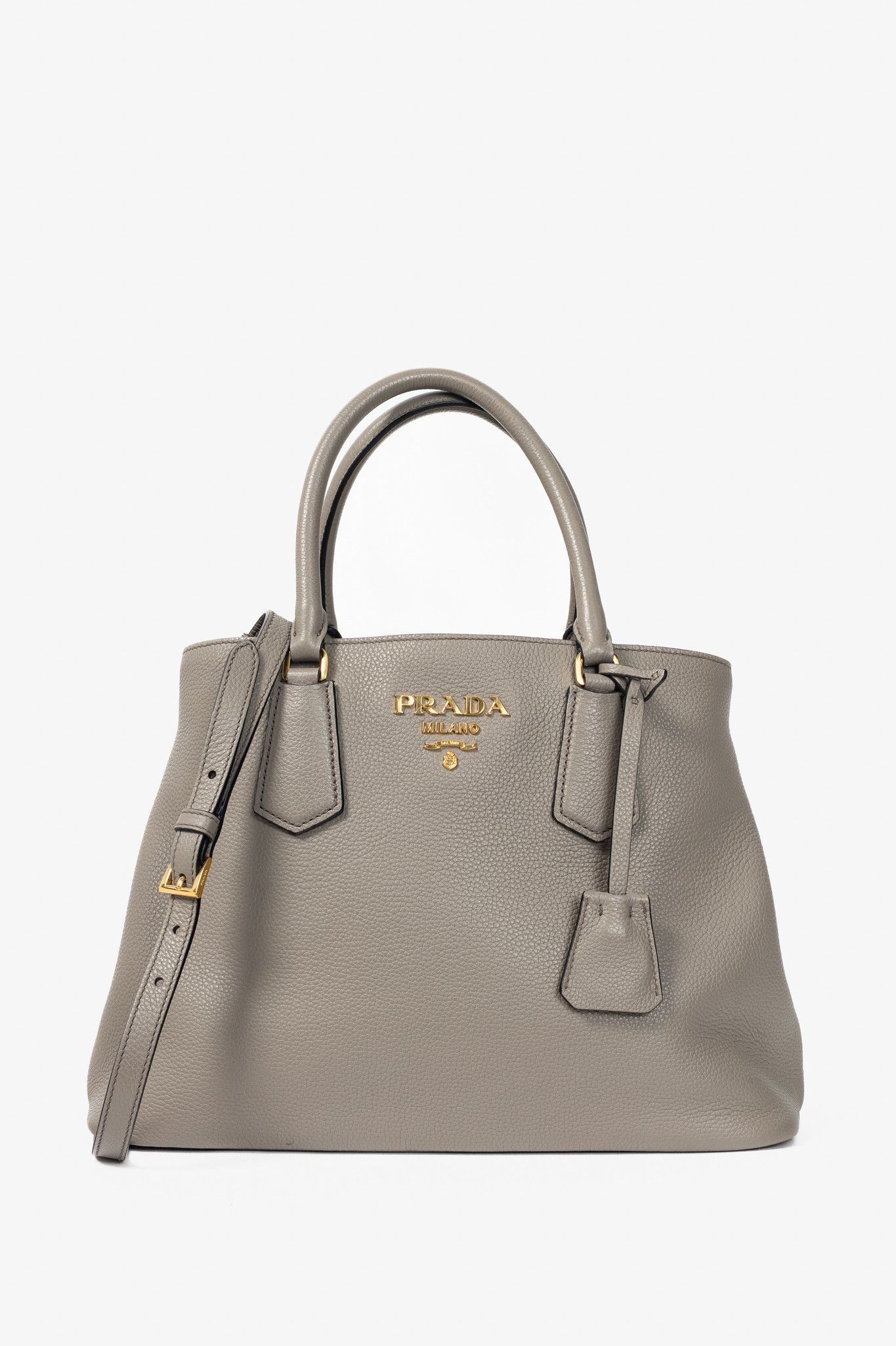 Prada Prada Argilla Vitello Phenix Leather 2-Way Tote Size ONE SIZE - 1 Thumbnail