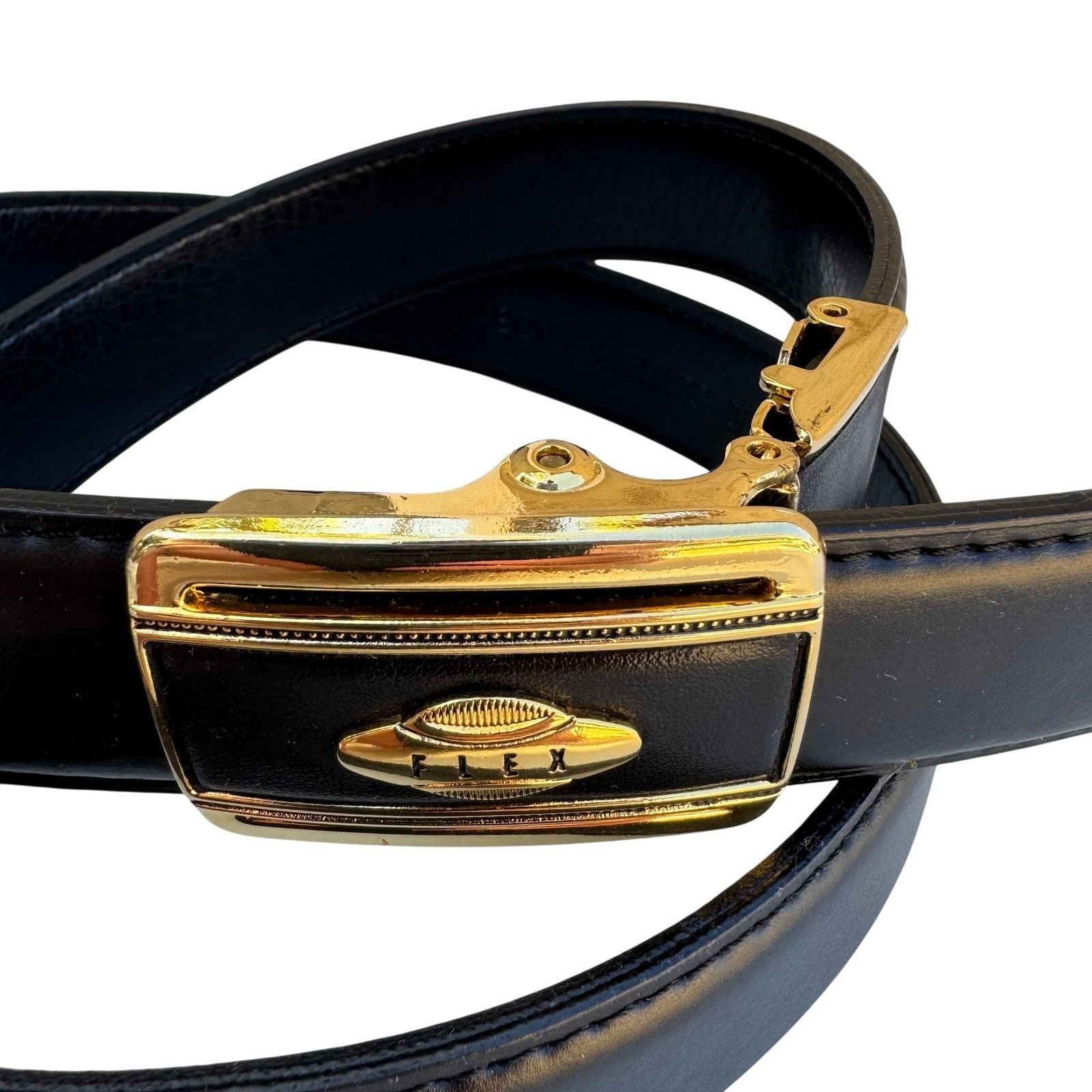 Other Flex Black Genuine Leather Belt Gold Button Lever Buckle Mad Size ONE SIZE - 9 Thumbnail