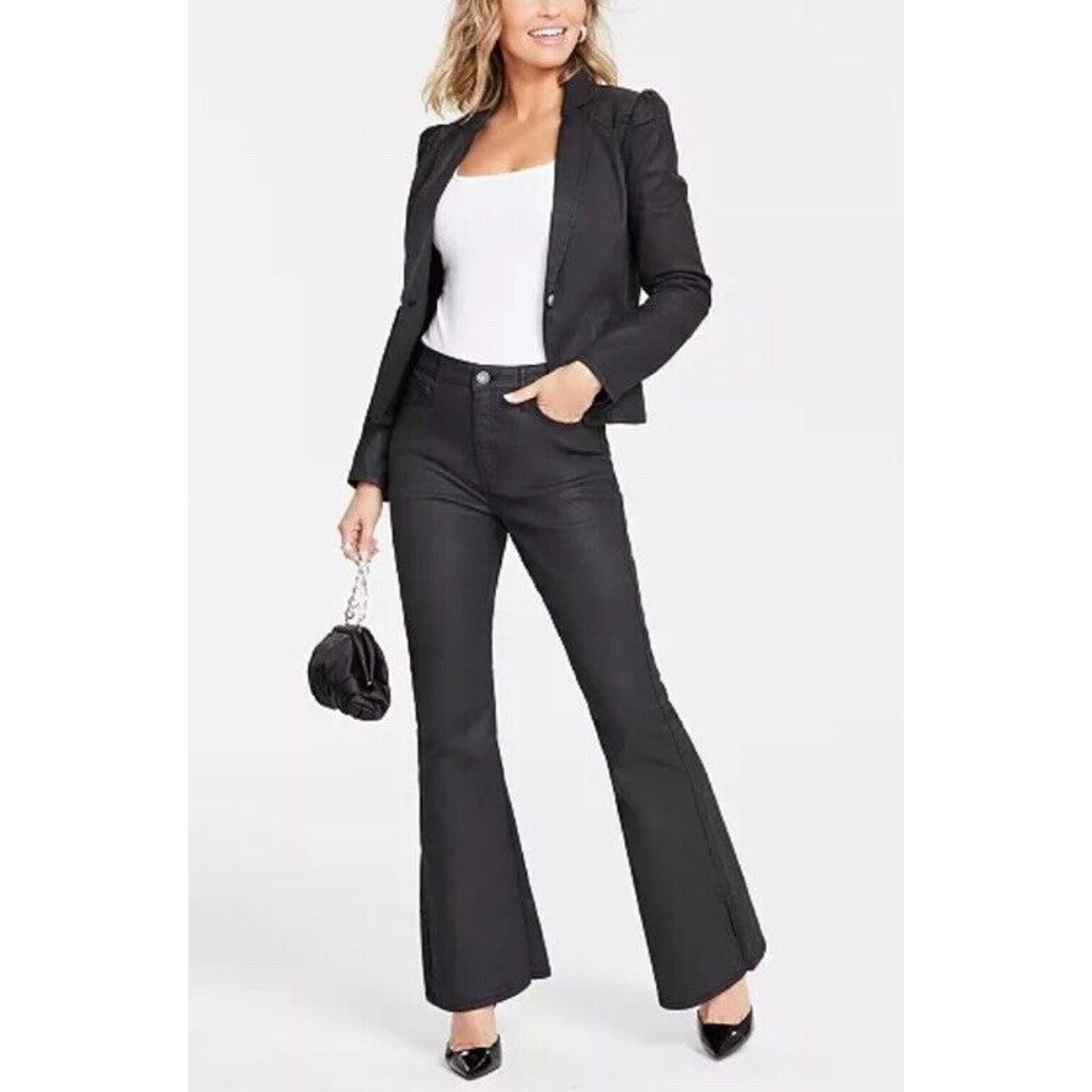 I.N.C INC Concepts Puff-Sleeve Coated Denim Blazer Black k L Size L / US 10 / IT 46 - 2 Thumbnail