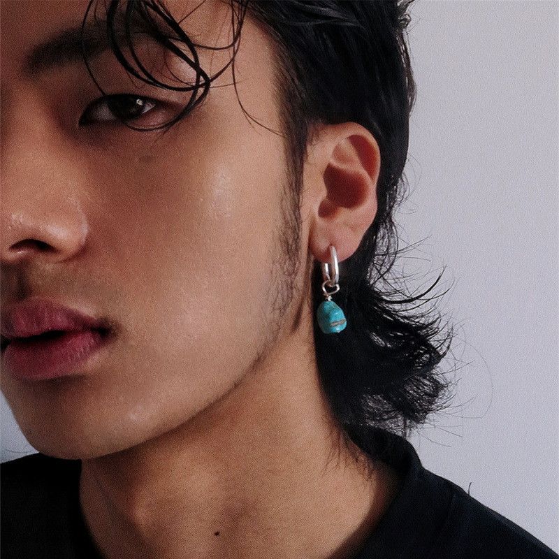 Jewelry × Sterling Silver Turquoise Stone Crazy Earrings One Pairs Chrome Jewelry Size ONE SIZE - 2 Thumbnail