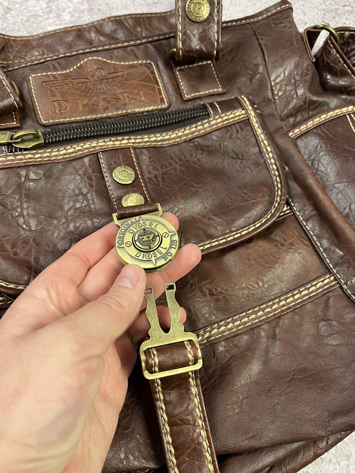 Diesel Diesel Faux Leather Shoulder Bag Multi Pocket Vintage Y2K Size ONE SIZE - 12 Thumbnail