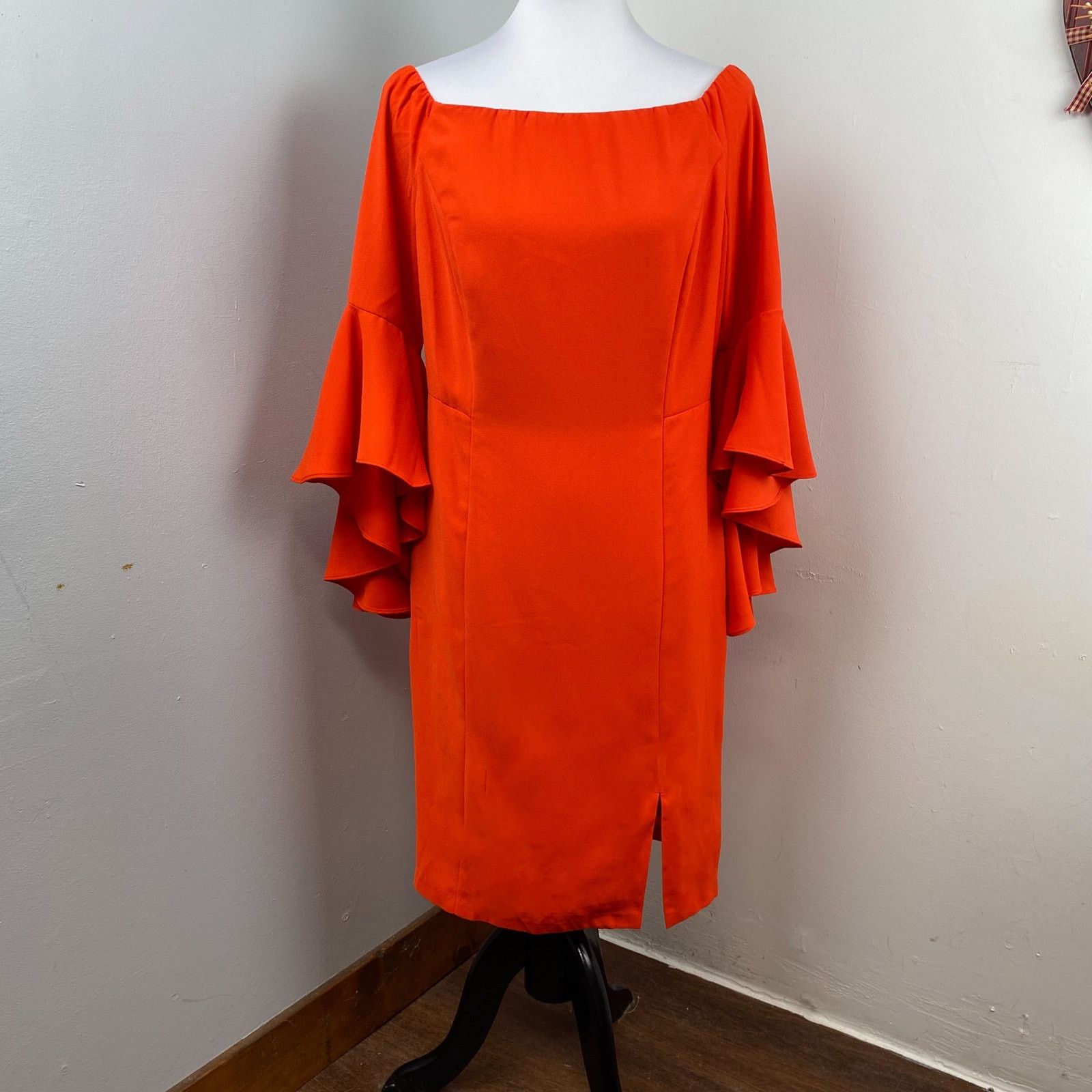 Venus Venus Orange Off Shoulder Cascading Bell Sleeve Sheath Dress Size XL / US 12-14 / IT 48-50 - 3 Thumbnail