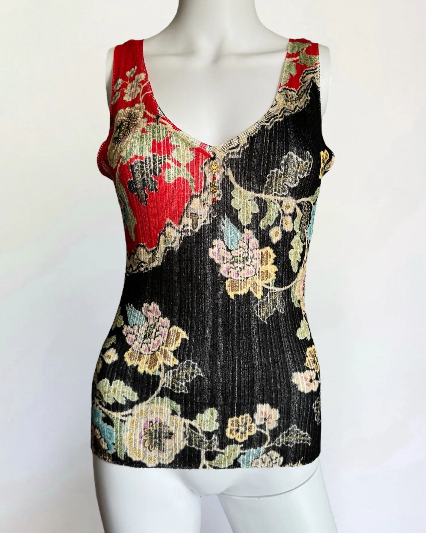 Roberto Cavalli Roberto Cavalli Chinoiserie Silk Tank, SS 2003 Size L / US 10 / IT 46 - 1 Thumbnail