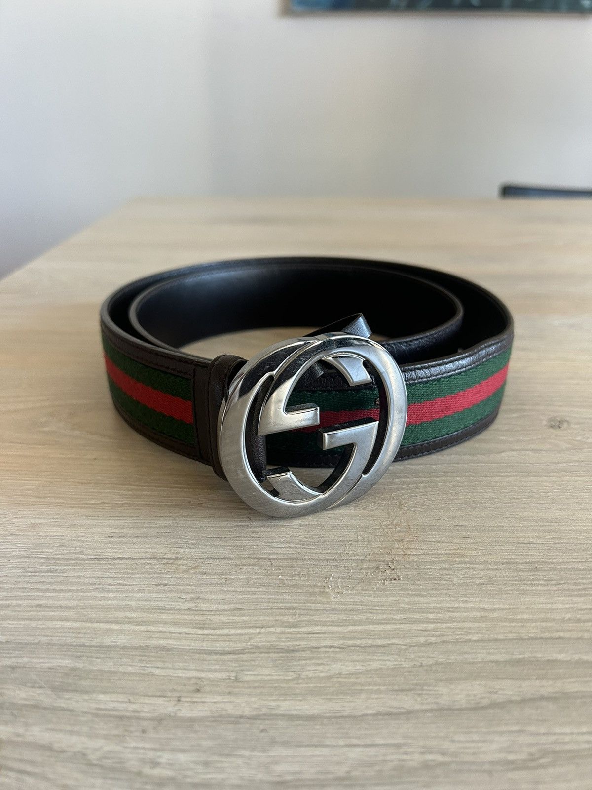 Gucci Gucci Brown Leather GG Supreme Web Belt Size 38 - 3 Thumbnail