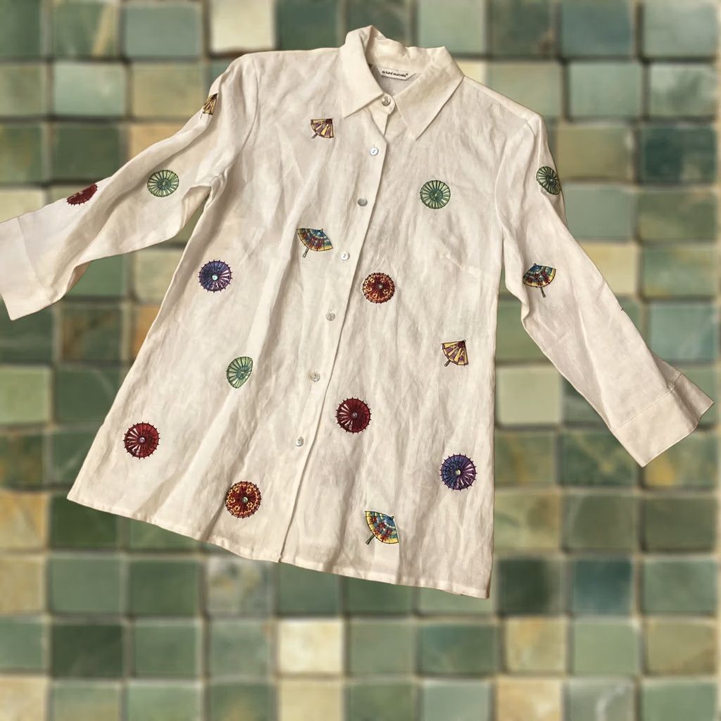 Vintage VINTAGE Richard Malcolm Irish Linen Shell Button White Embroidered Parasol Umbrella Shirt Women S White Embroidered Shell VTG Patrick Size S / US 4 / IT 40 - 1 Thumbnail