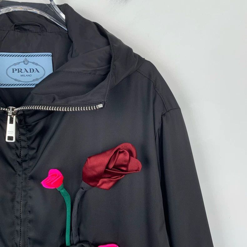 Prada Prada Size 38 Three-dimensional floral black zipper jacket Size US XXS / EU 40 - 3 Thumbnail