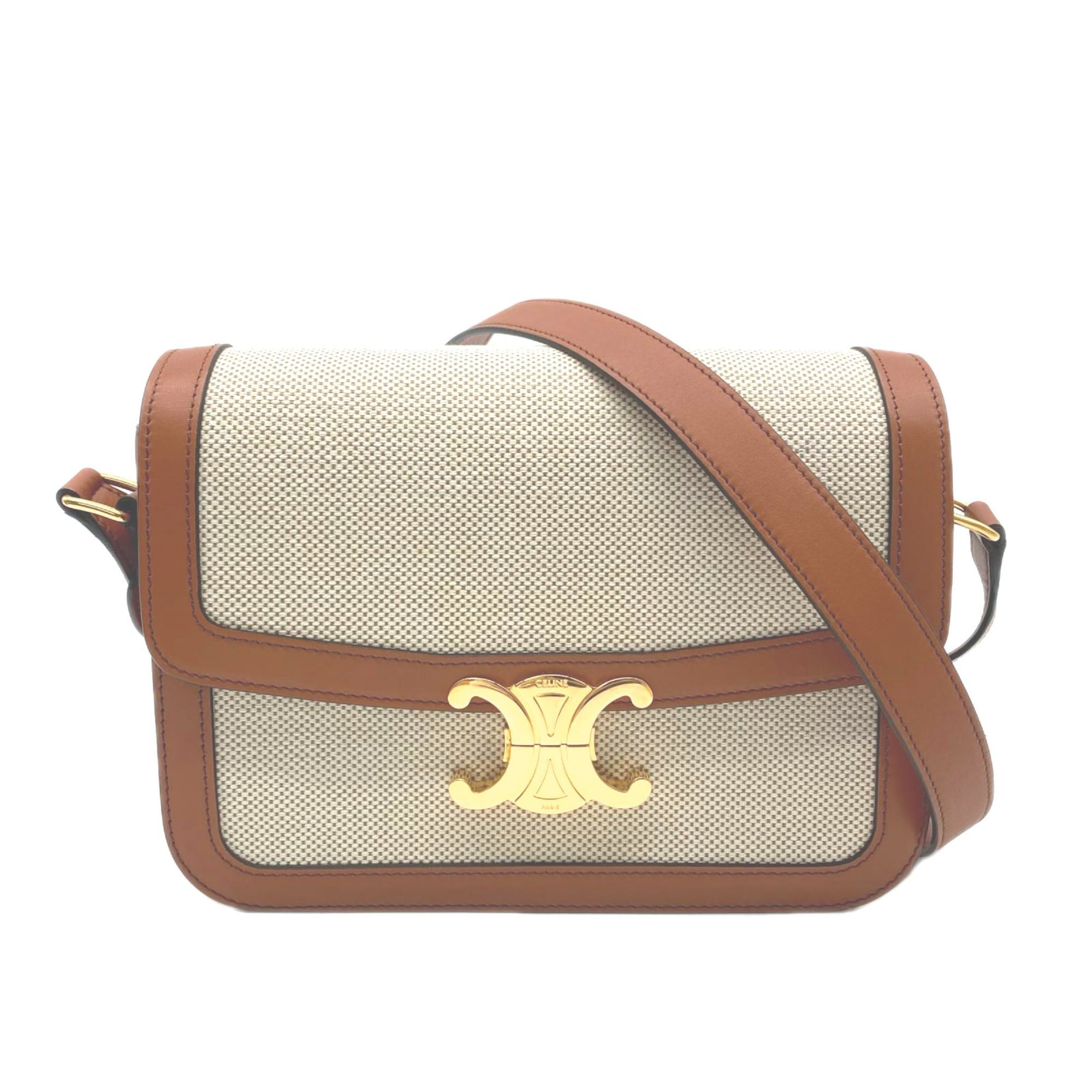 Celine CELINE Classic Triomphe Bag Medium Natural Tan 191242EGC.02NT Shoulder Brown Beige Canvas Leather Women's Size ONE SIZE - 1 Thumbnail