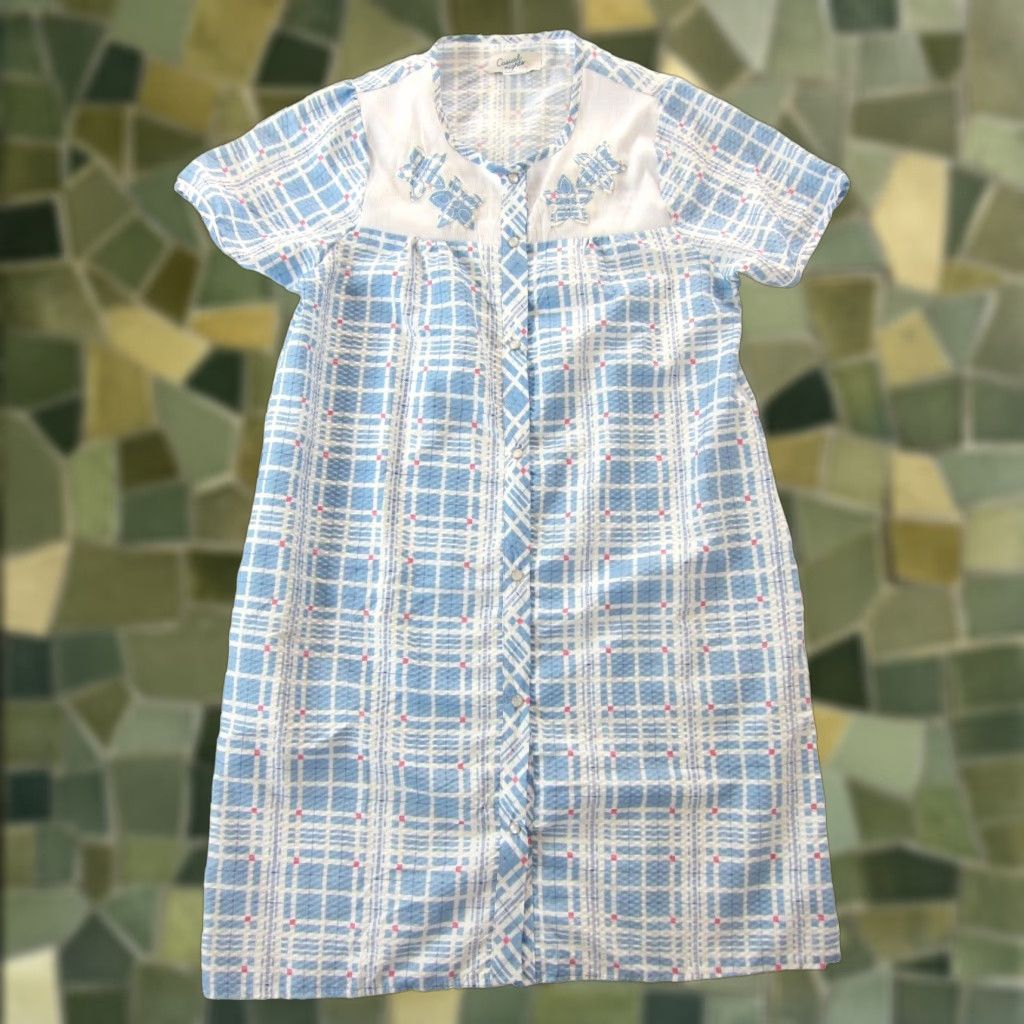 Vintage VINTAGE Casual Nights Dress Casual Nights Cotton Blue White Pink Plaid Floral Snap Pocket Midi House Dress Medium Women Pockets Floral 50s 60s Size M / US 6-8 / IT 42-44 - 1 Thumbnail