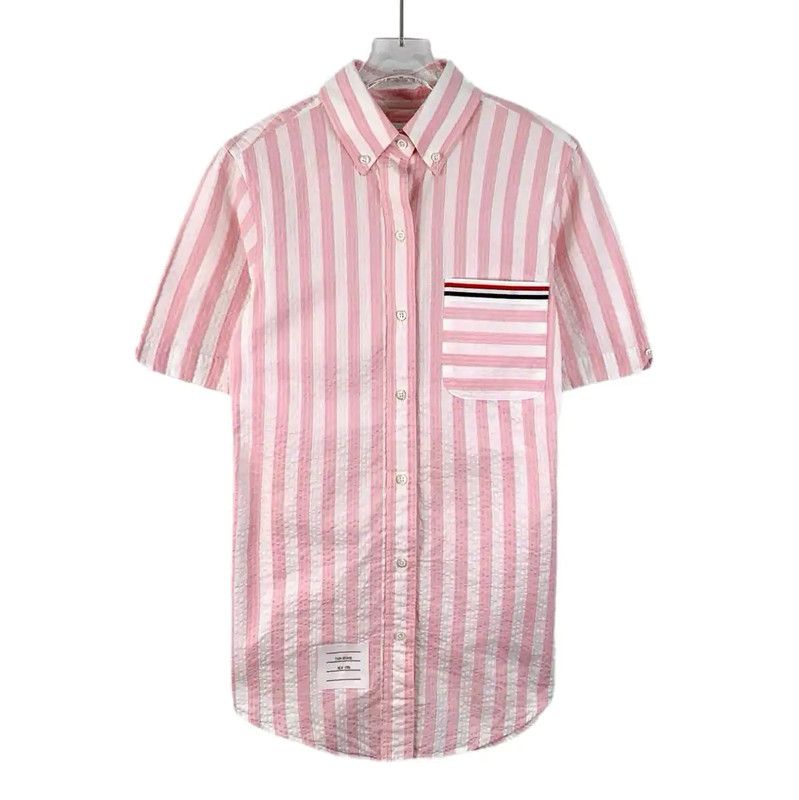 Thom Browne Thom Browne Pink Striped Cotton Short Sleeve Shirt 0089 Size S / US 4 / IT 40 - 1 Thumbnail