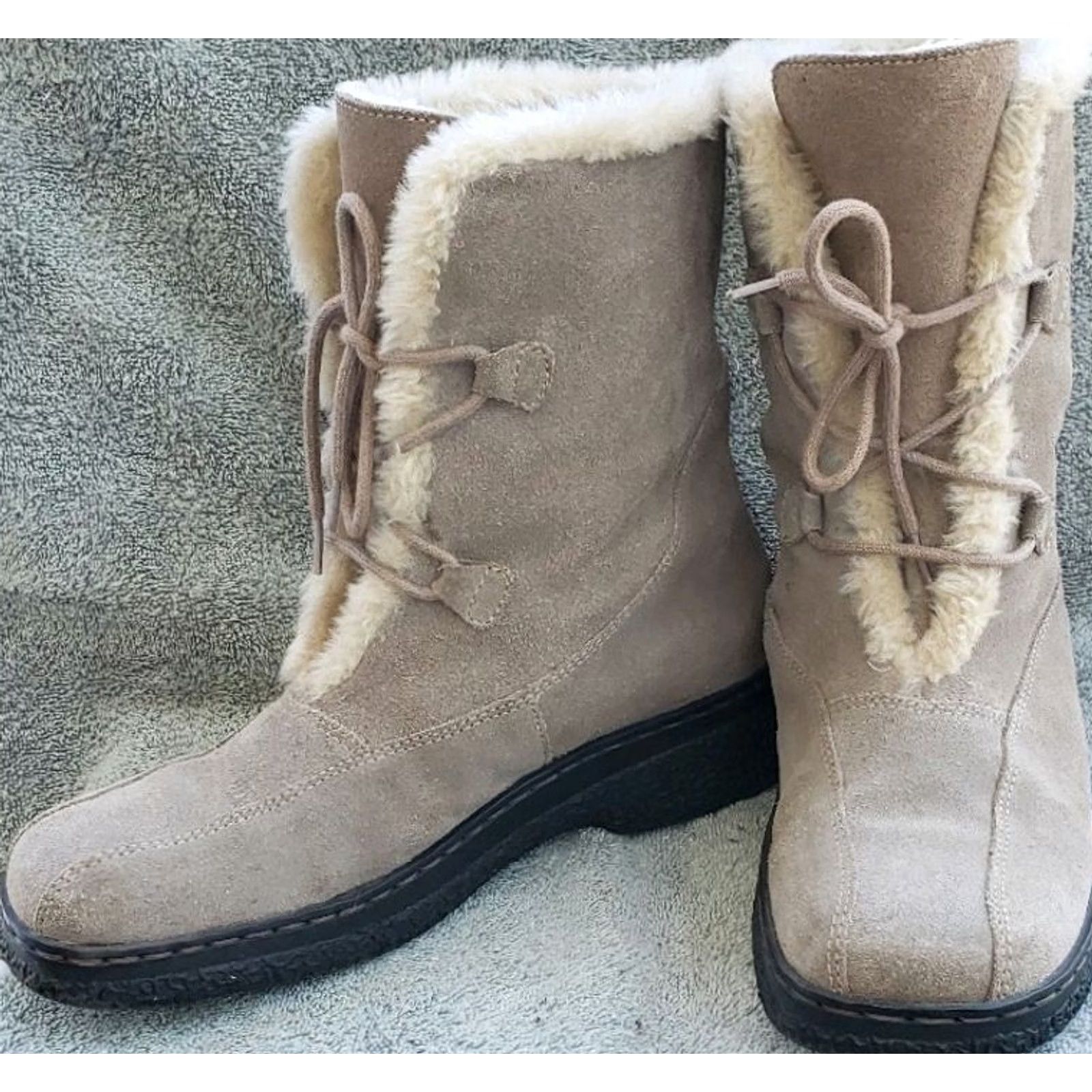 Vintage Bare Traps Whitney Women's Beige Shearling Lace-up Boots Size 9M Size US 10 / IT 40 - 4 Thumbnail