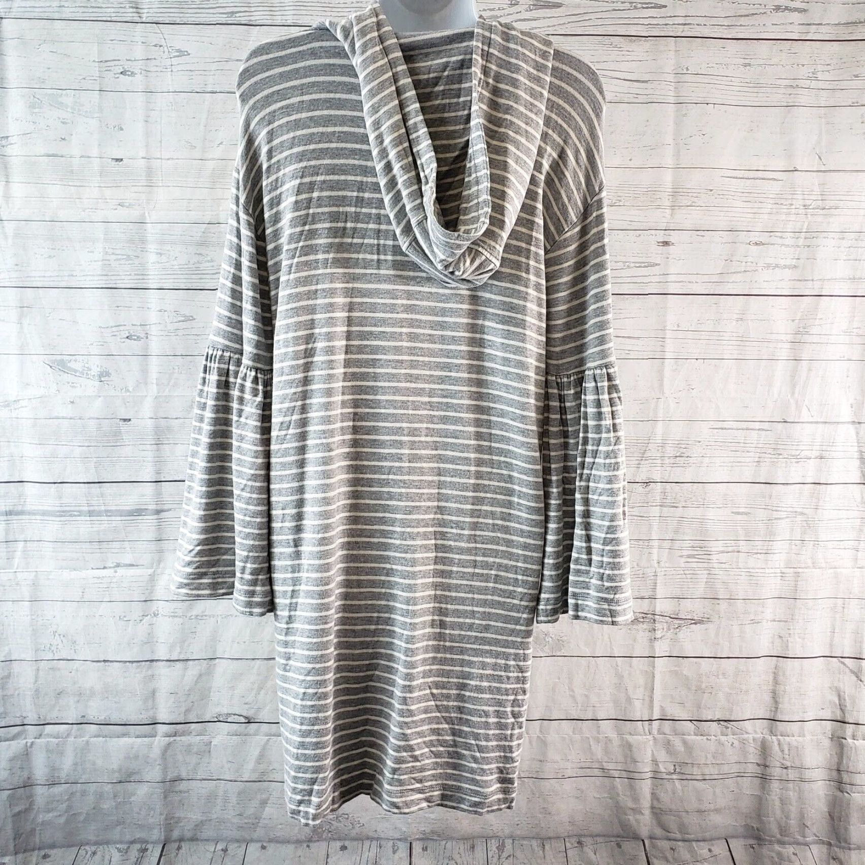 Lou & Grey Lou & Grey Womens Hooded Dress Sz Medium Gray Stripe Long Sleeve Rayon Size M / US 6-8 / IT 42-44 - 4 Thumbnail