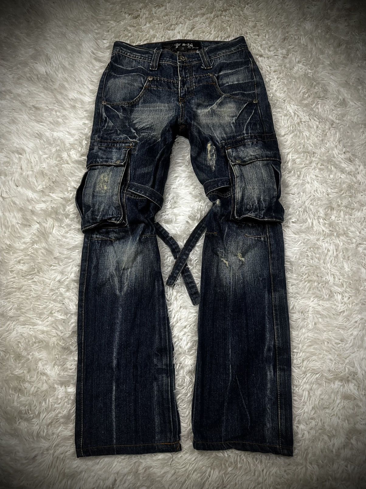 Japanese Brand 💥rare💥 japanese brand RAIN bondage flare cargo jeans Size US 30 / EU 46 - 1 Thumbnail
