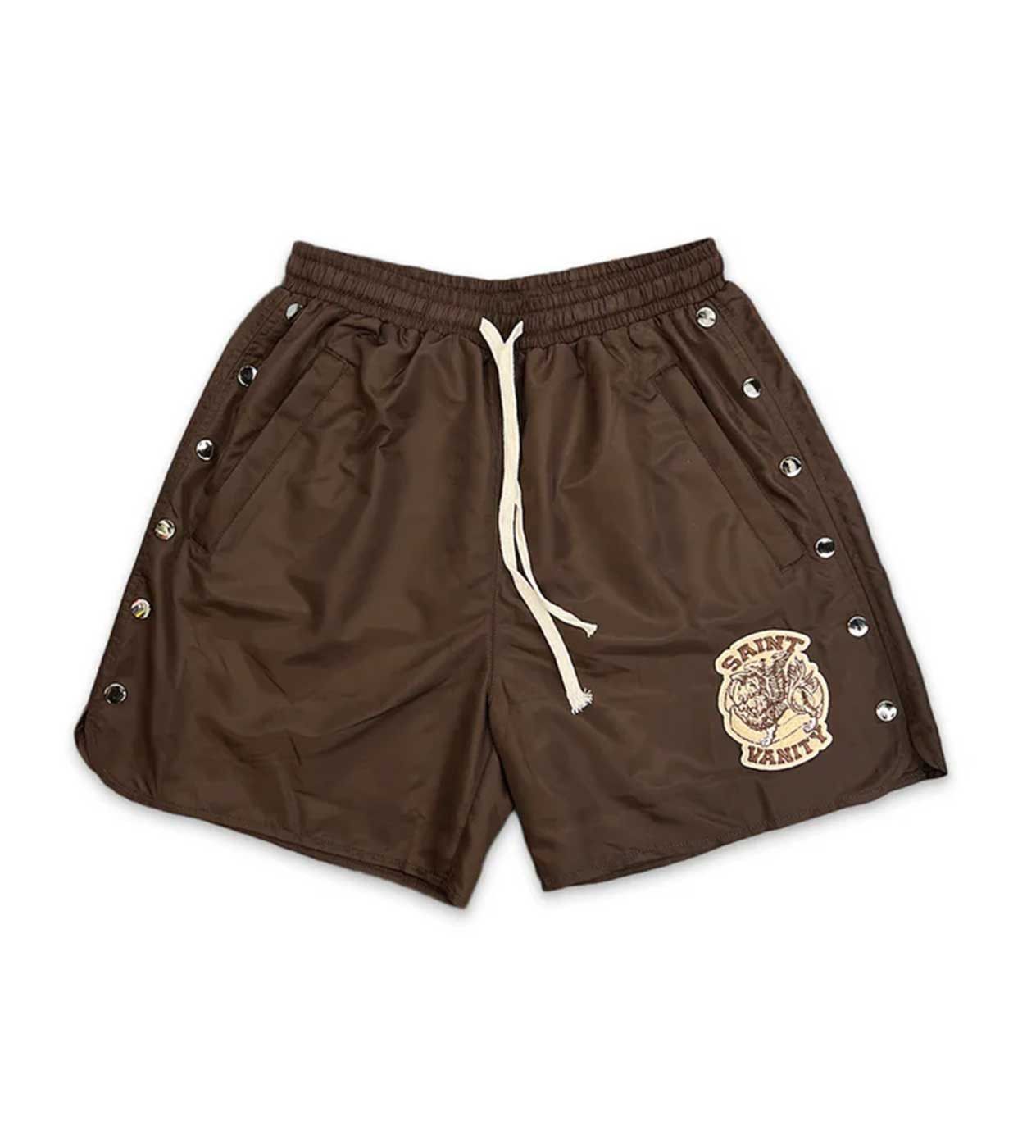 Saint Vanity Nylon Logo Button Shorts Brown Size US XL / EU 56 / 4 - 1 Preview