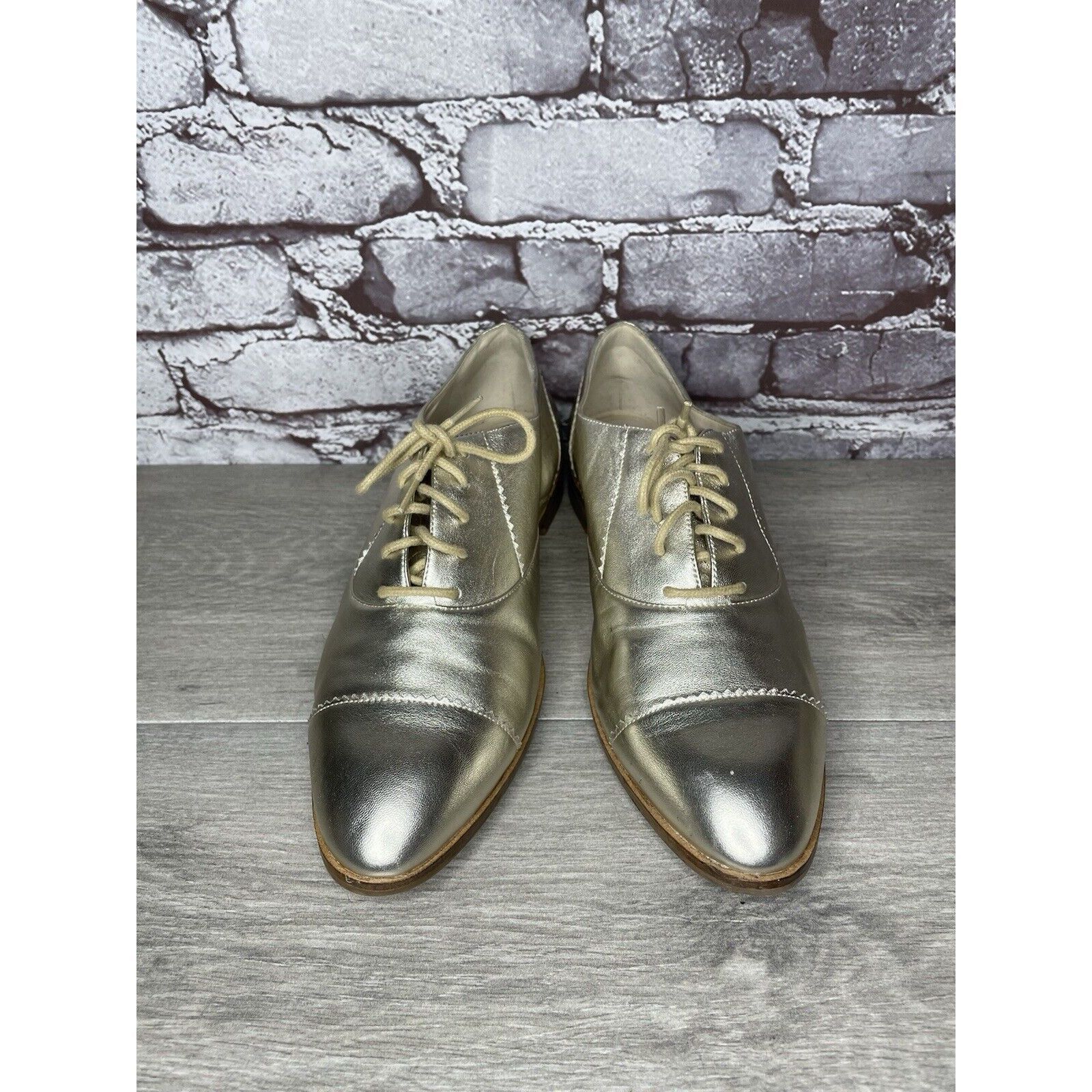 Cole Haan COLE HAAN Go To Collection Arden Gold Metallic Leather Oxfor Size US 10 / IT 40 - 19 Thumbnail