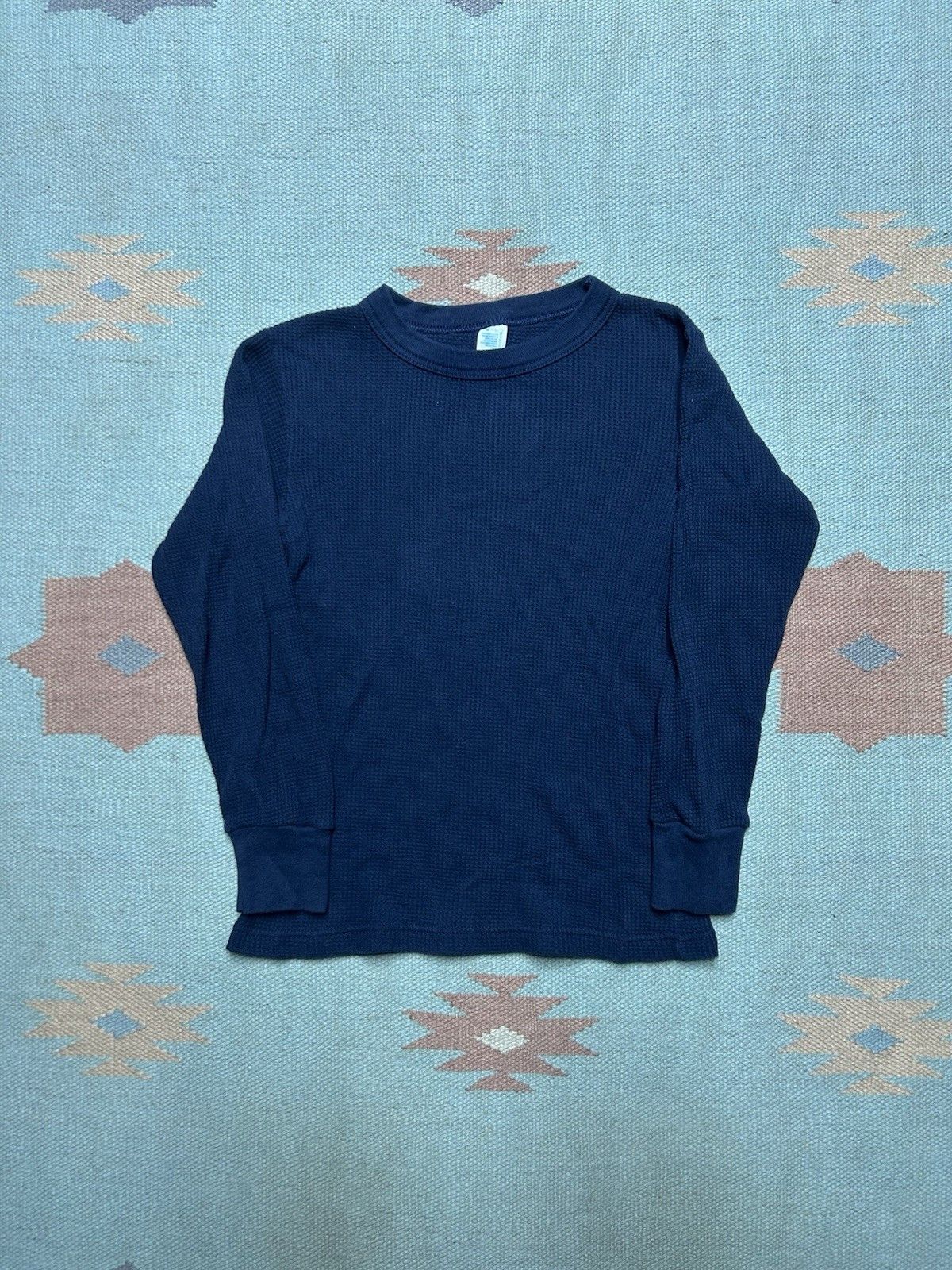Vintage 80s thermal shirt waffle knit navy blue cotton youth kids M Size XXS / US 00 / IT 34 - 1 Thumbnail