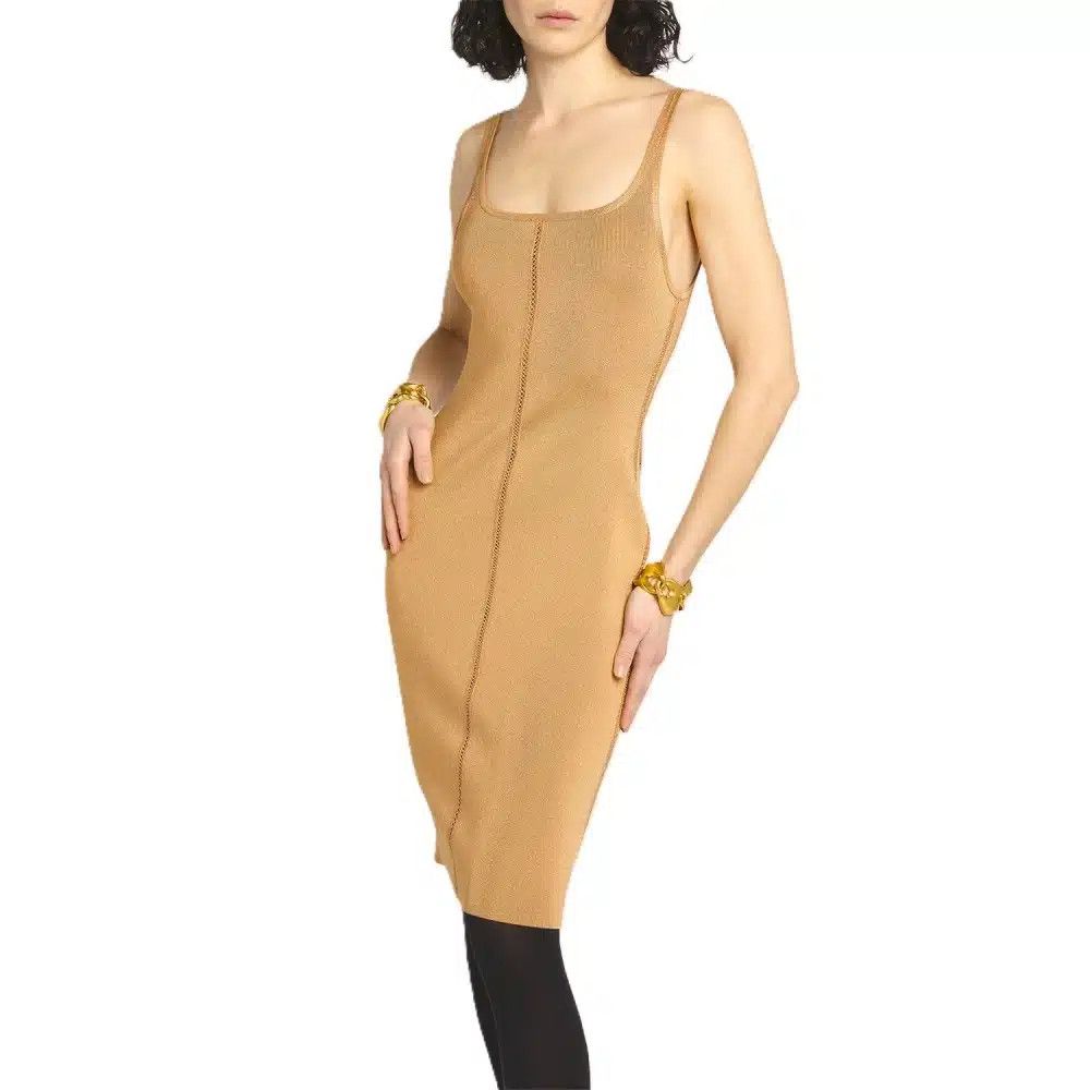 Tom Ford o1loc1c0825 ACK499 Ladder Stitch Knit Midi Dress in Camel Size XS / US 0-2 / IT 36-38 - 2 Thumbnail