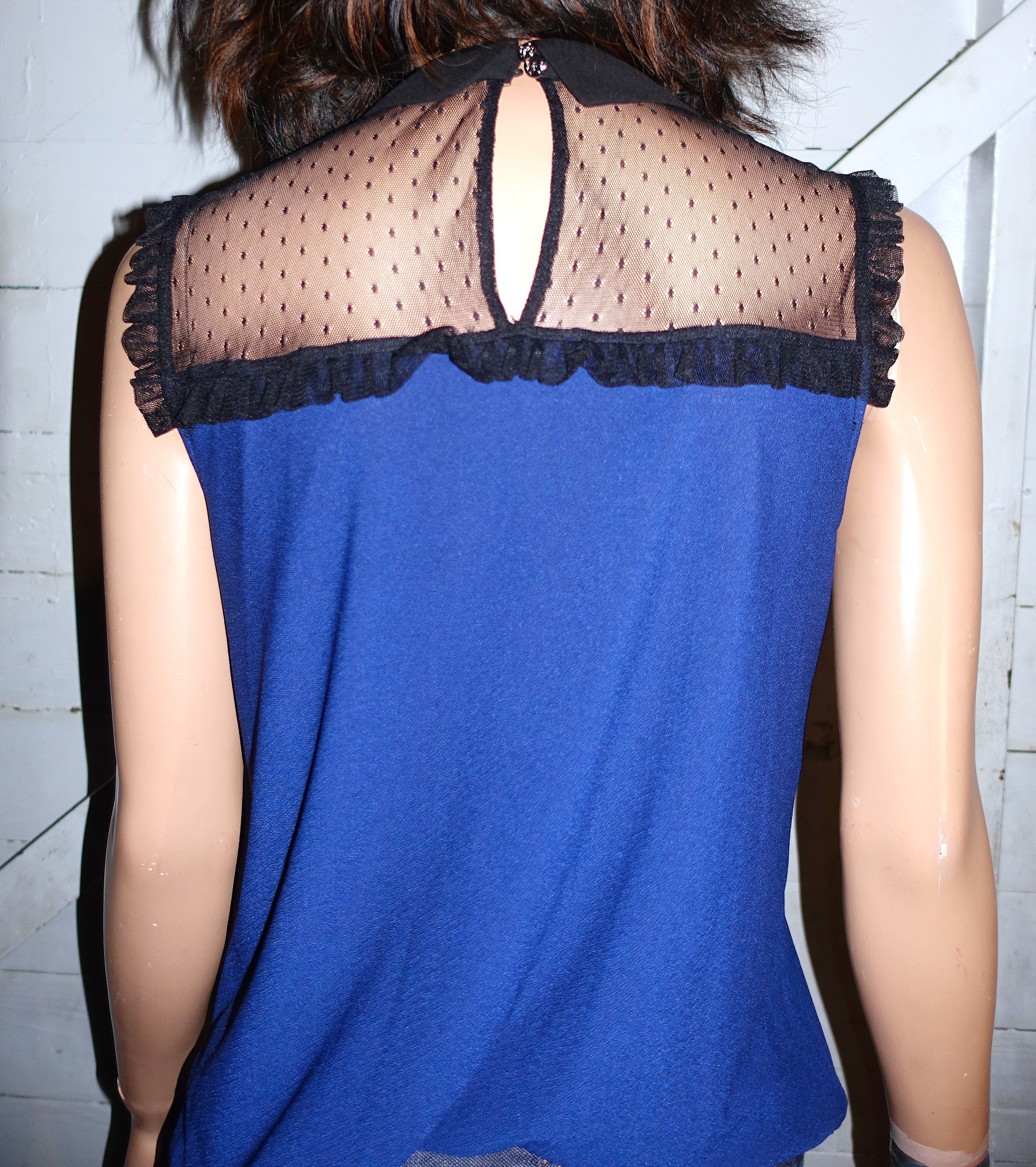 Other Cece Blue Black Lace Bow Tie Blouse S Size S / US 4 / IT 40 - 5 Thumbnail