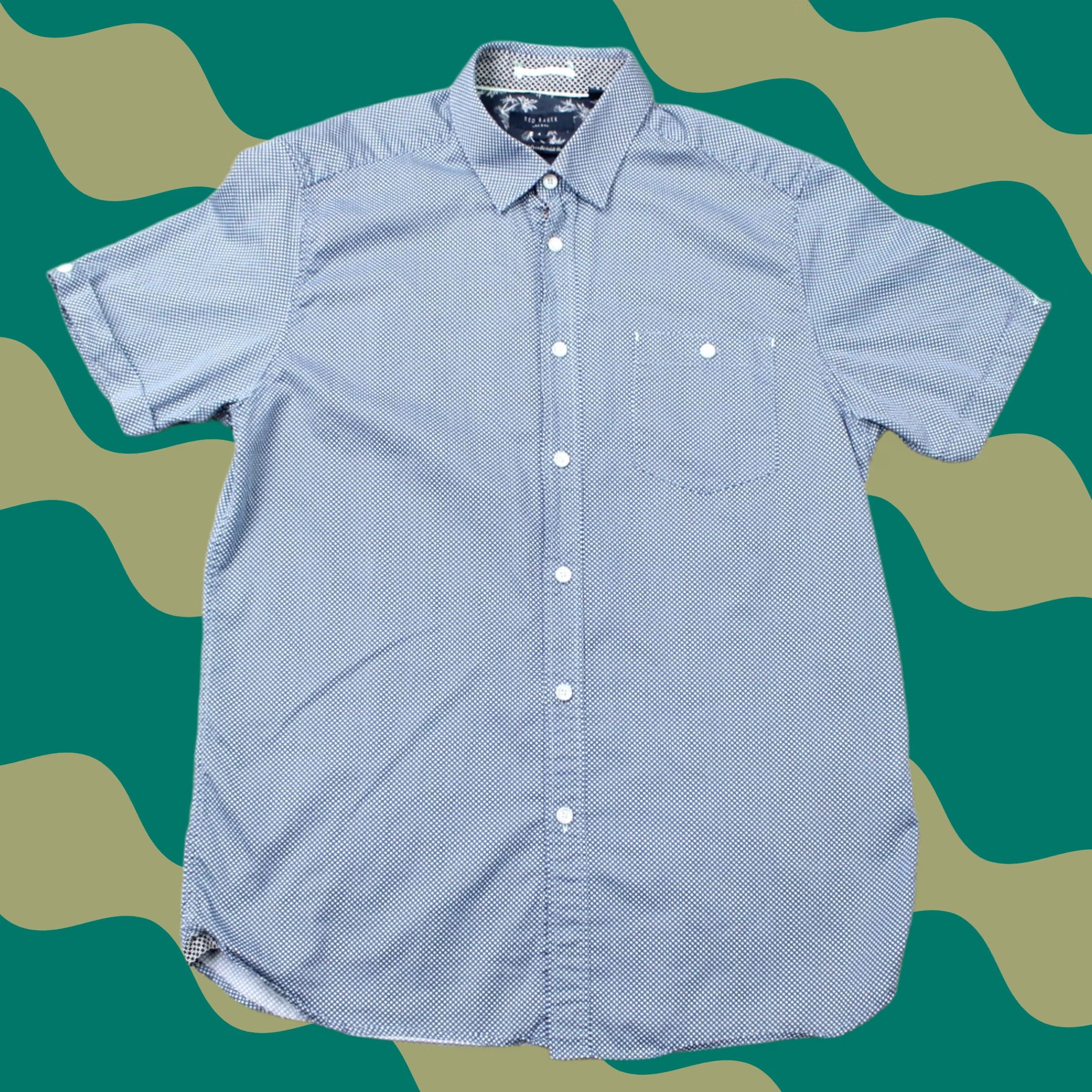 Ted Baker Ted Baker London Shirt Men L Blue Geometric 100% Cotton Short Sleeve Button-Up Button-Down Vintage: No Size US L / EU 52-54 / 3 - 1 Thumbnail