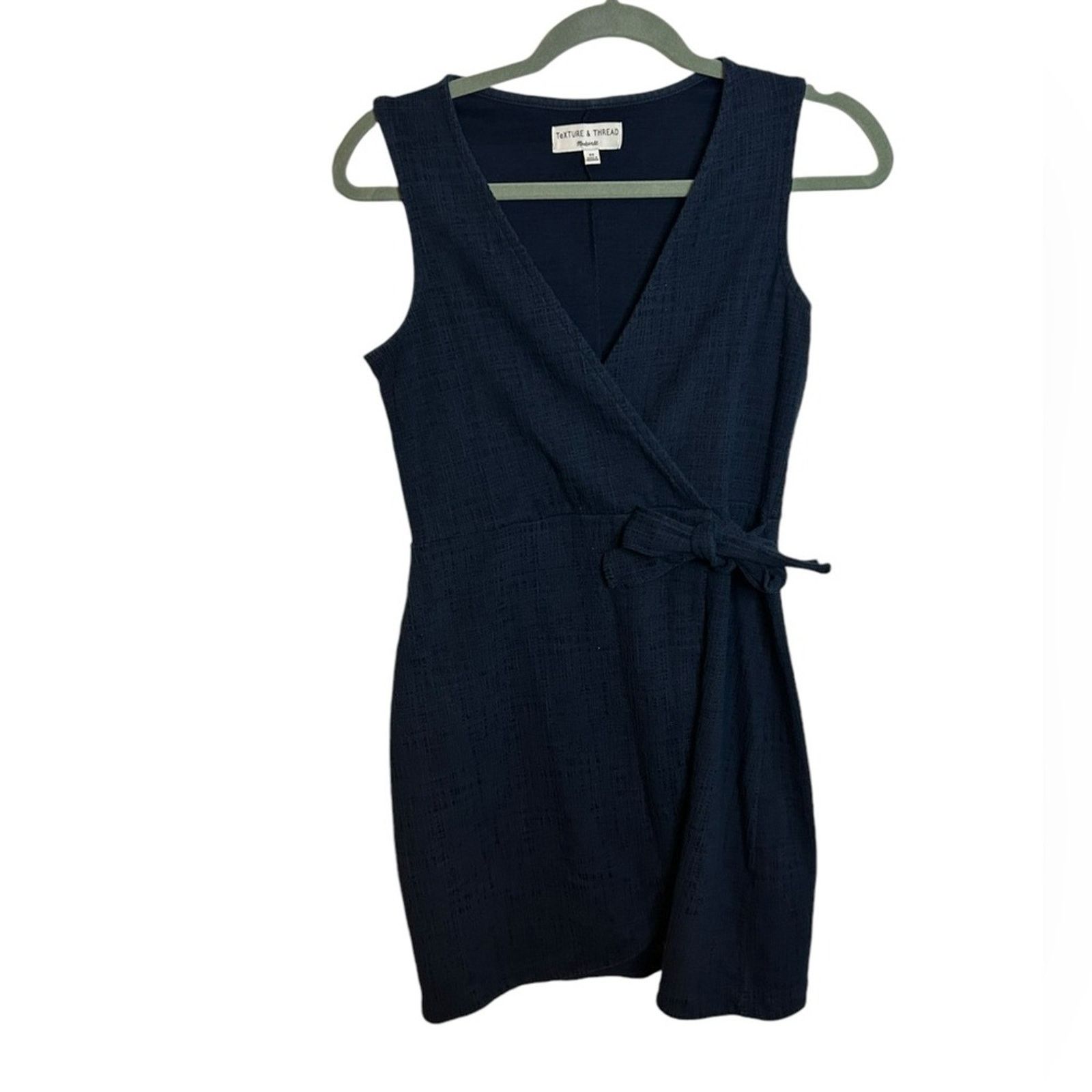 Madewell Madewell Texture & Thread Navy Blue Crosshatch Tie Dress Size XS / US 0-2 / IT 36-38 - 2 Thumbnail