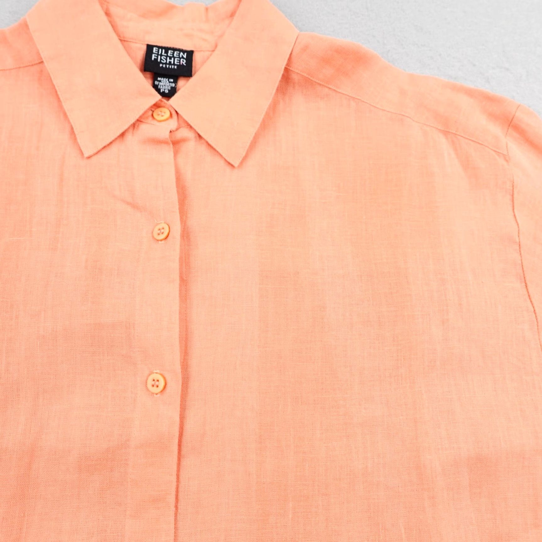 Eileen Fisher Eileen Fisher Shirt Womens Petite Small Orange Linen Button Front Tunic Top Size S / US 4 / IT 40 - 4 Thumbnail