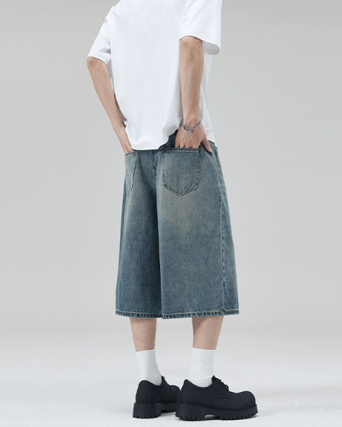 Japanese Brand × Jean High street distressed wide-leg whisker loose denim shorts Size US 32 / EU 48 - 4 Thumbnail