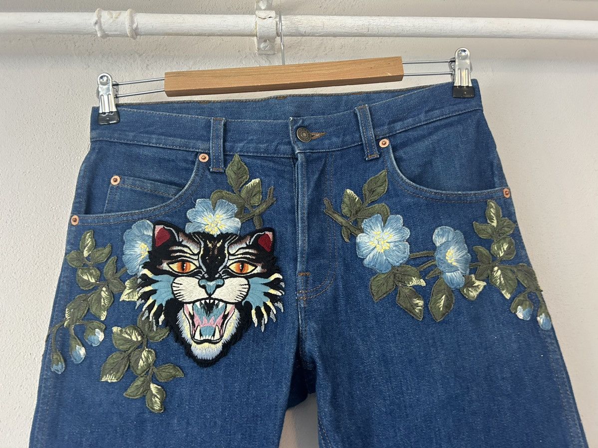 Gucci Blue Tiger Floral Embroidery Jeans Size US 30 / EU 46 - 2 Thumbnail