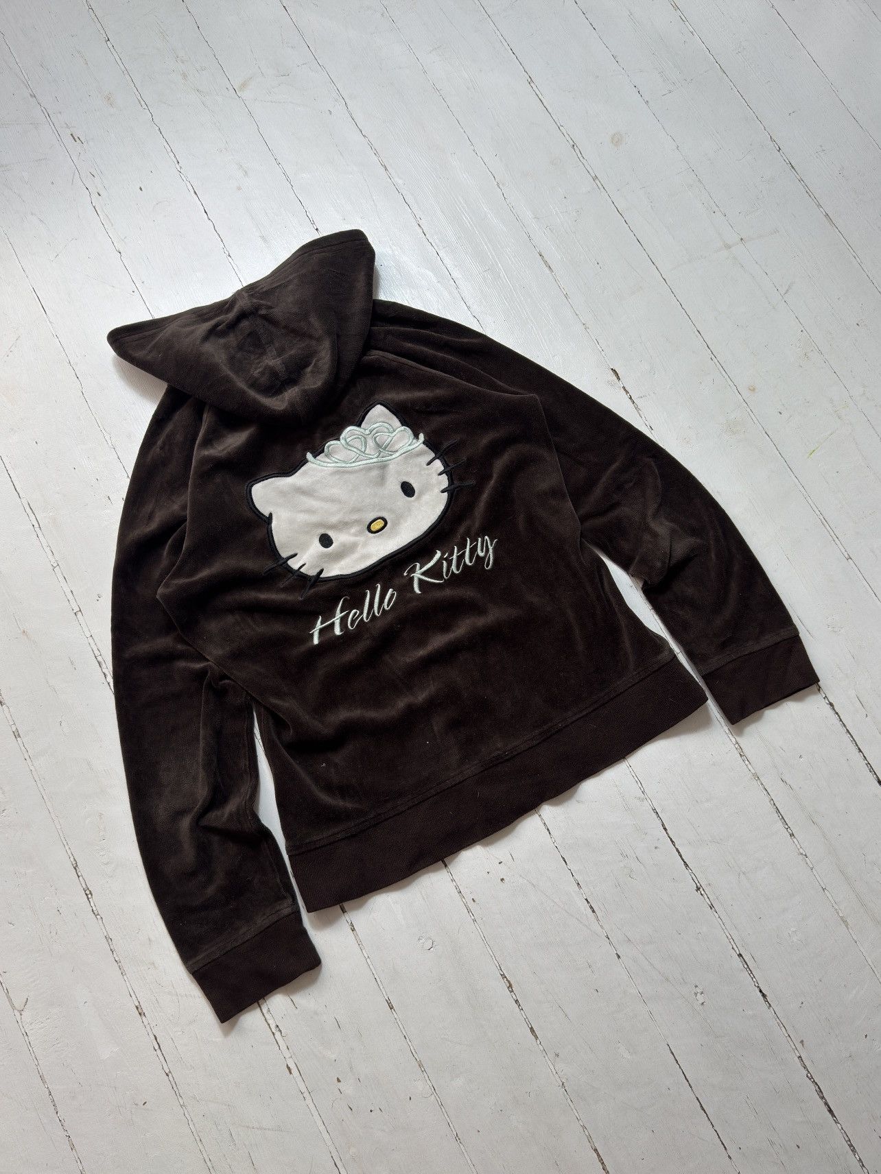VINTAGE HELLO KITTY ANGEL 2000s BROWN ZIP UP HOODIE