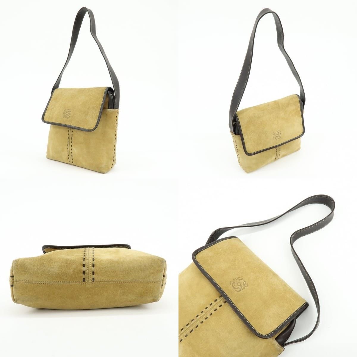 Loewe Loewe Anagram Suede Shoulder Bag Tan Size ONE SIZE - 3 Thumbnail