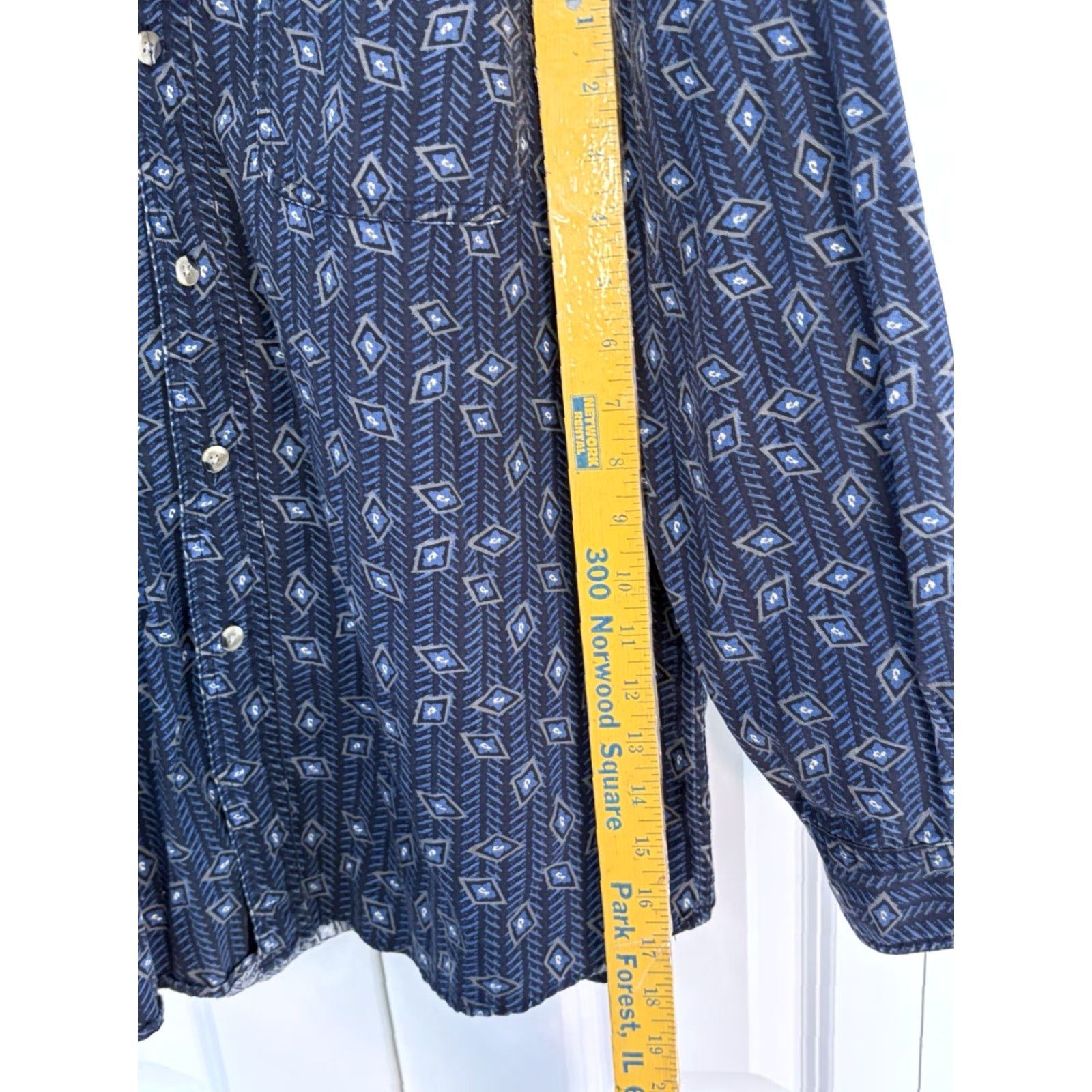 Vintage VINTAGE St. Johns Bay Shirt Mens Button-Down Long Sleeve 90s Blue Geometric Cotton Regular M Size US M / EU 48-50 / 2 - 4 Thumbnail