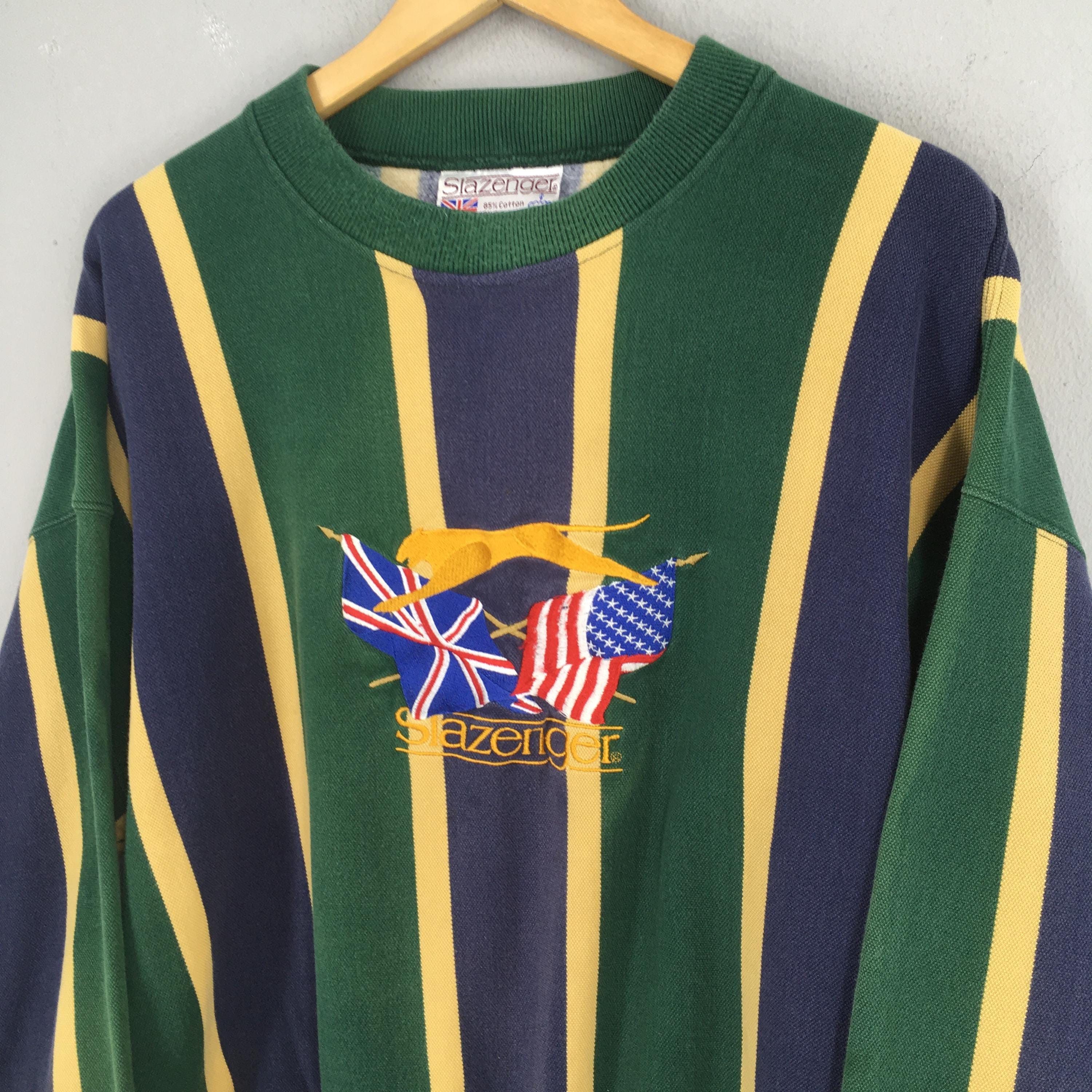 Vintage Vintage 90s Slazenger Striped Sweatshirt XLarge Size US XL / EU 56 / 4 - 3 Thumbnail