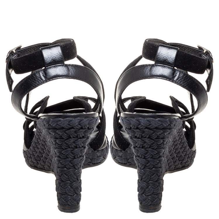 Dior Dior Black Suede And Leather Wedge Ankle Strap Sandals Size US 8 / IT 38 - 2 Thumbnail