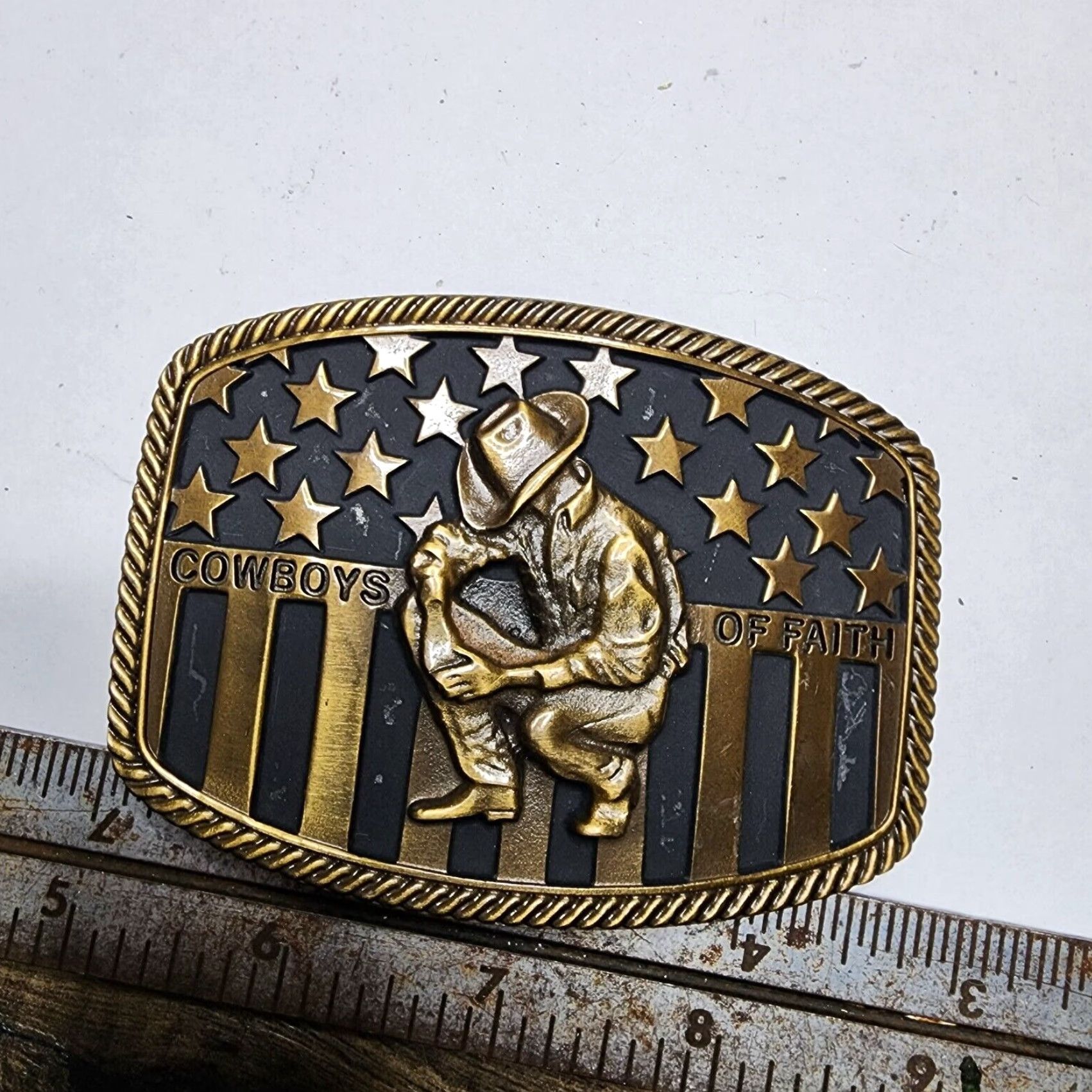 Vintage VINTAGE Montana Silversmiths American Flag Attitude Belt Buckle One Size Gold Patriotic Mens Size ONE SIZE - 3 Thumbnail