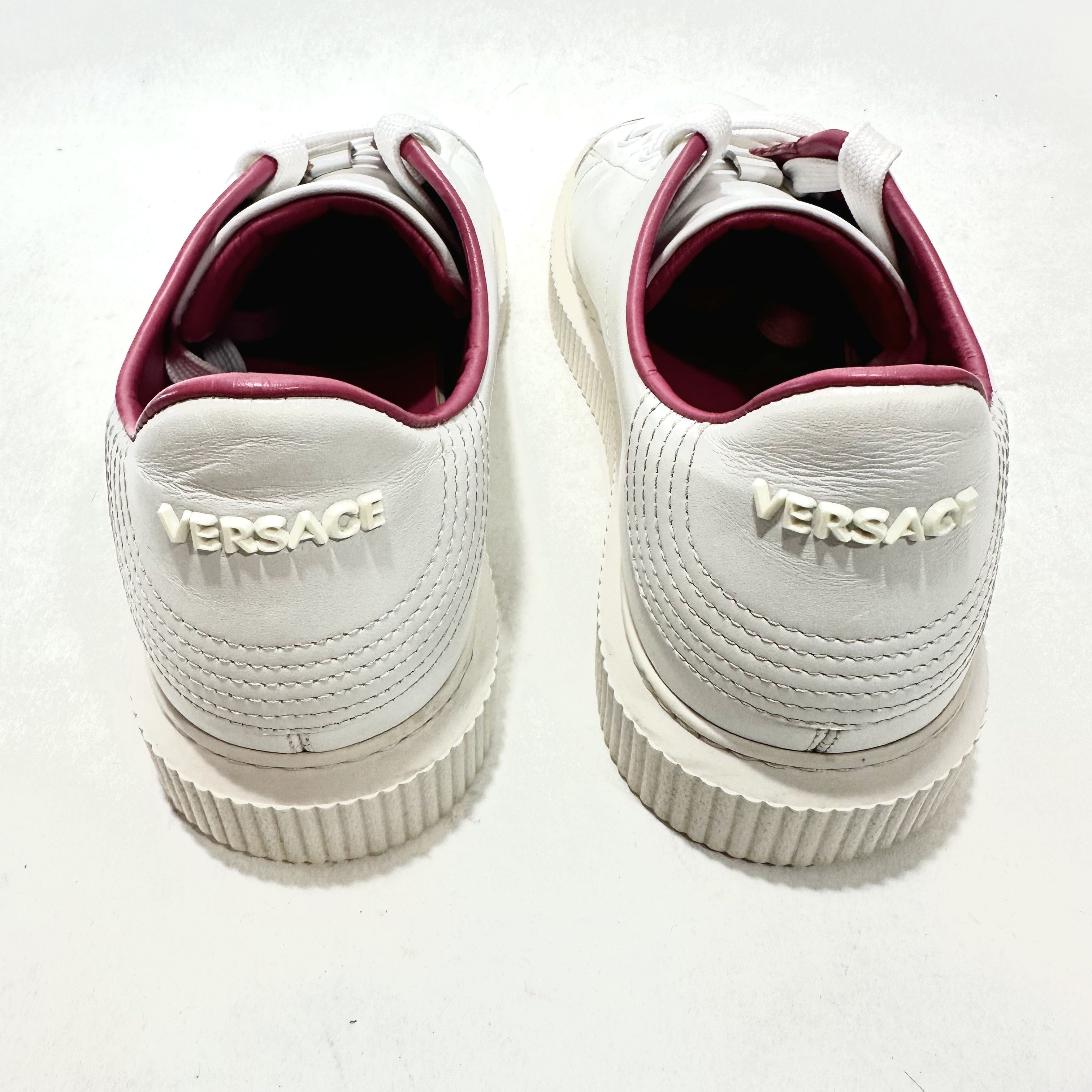 Versace Medusa head logo sneakers in white with pink trim Size US 7 / IT 37 - 3 Thumbnail