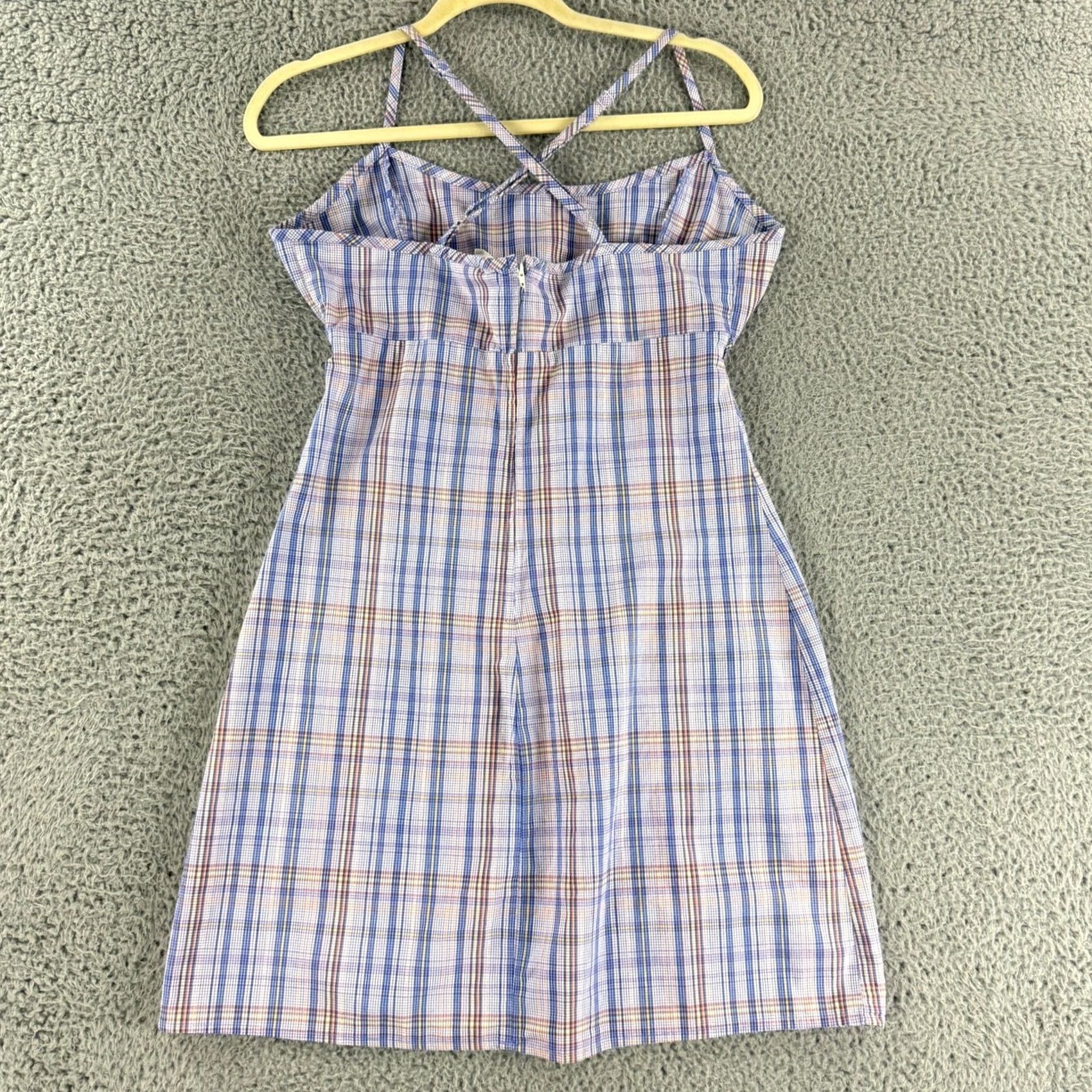 Vintage VINTAGE Tilt Plaid Mini Dress Women M Blue Empire Waist Criss Cross Straps Dress Size M / US 6-8 / IT 42-44 - 6 Thumbnail