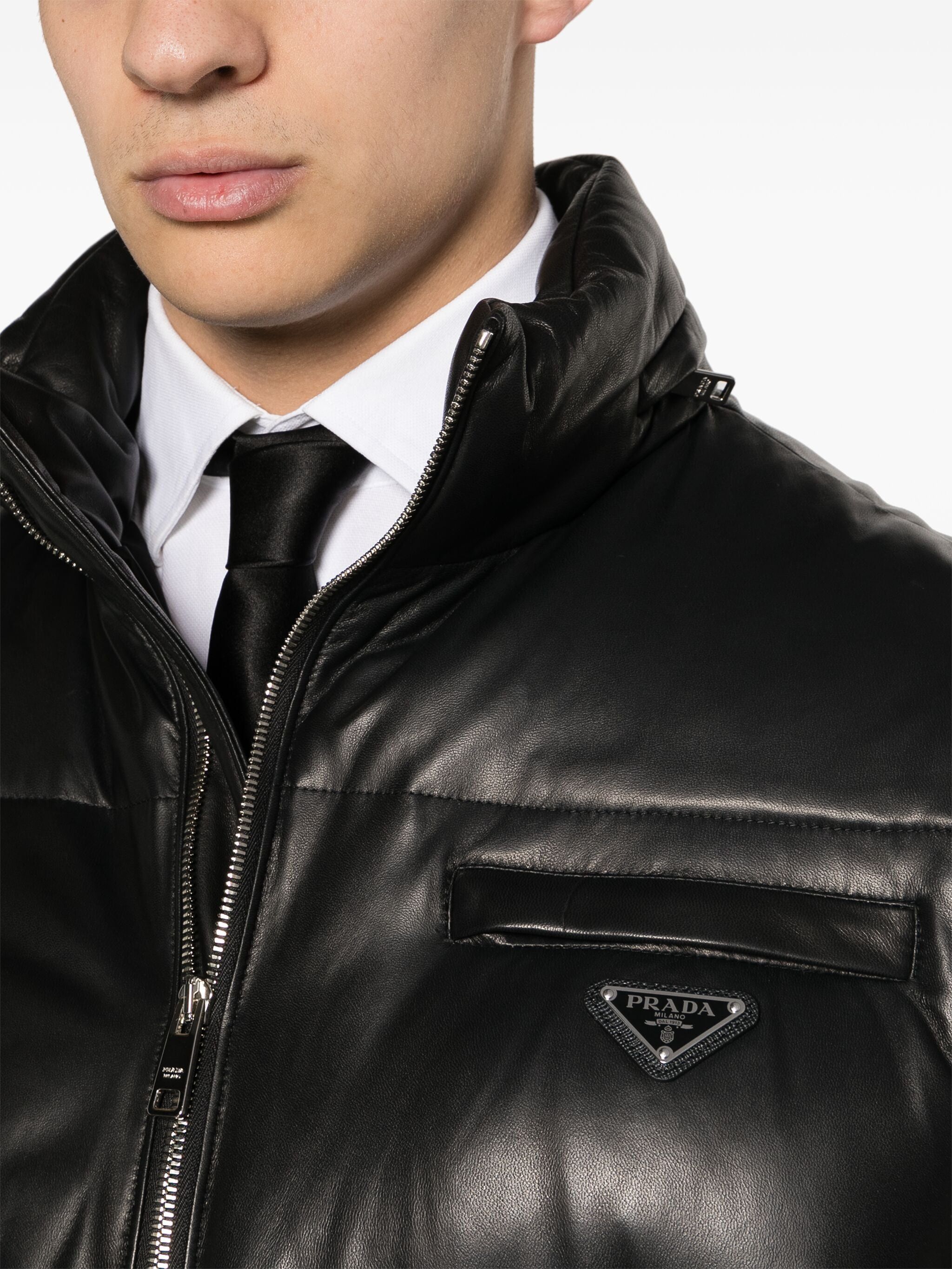 Prada o1mt1gz0924 Leather Puffer Jacket in Black Size US M / EU 48-50 / 2 - 5 Thumbnail