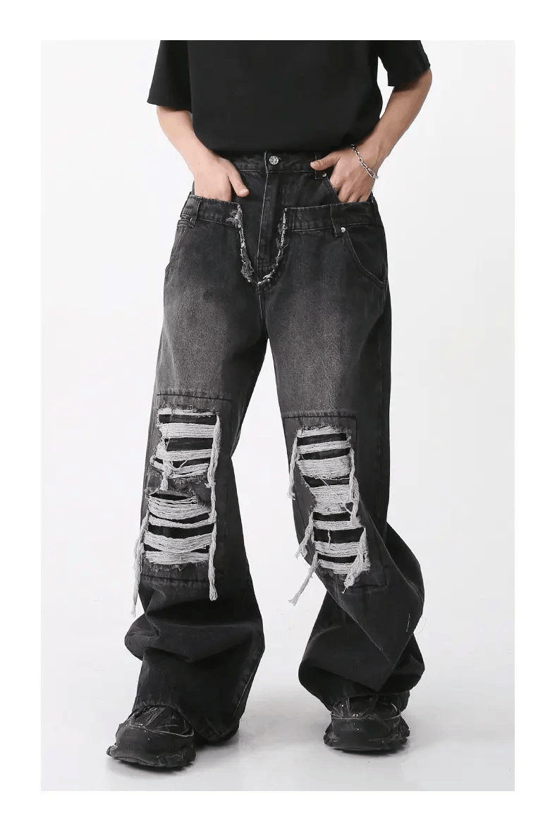 Japanese Brand × Jean Double waist ripped patchwork Baggy jean Size US 28 / EU 44 - 1 Thumbnail