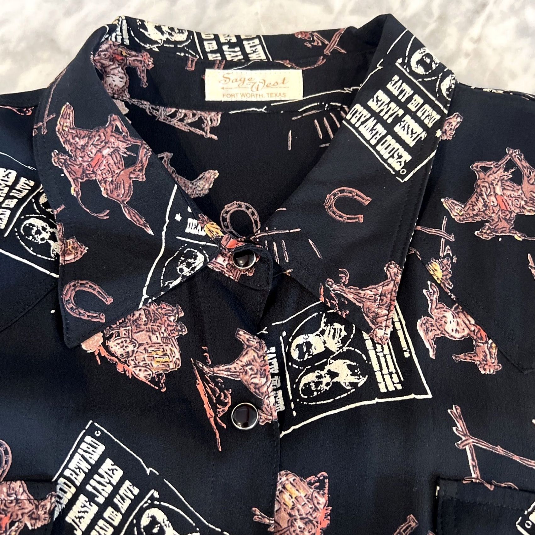 Vintage VINTAGE Sage West Women’s XL Western Snap Long Sleeve Shirt Black 1980s Women’s Shirt Western Snap Shirt Vintage Black XL Women’s Men? Size XL / US 12-14 / IT 48-50 - 2 Thumbnail
