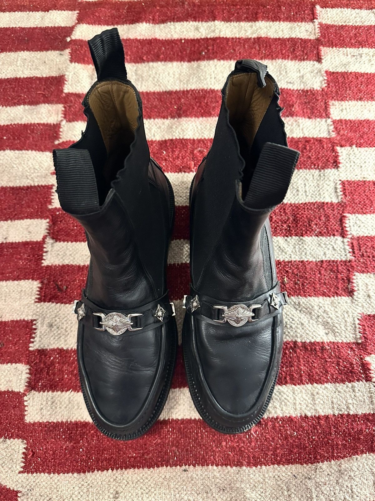 image of Toga Black Polished Leather Moc Chelsea Boots, Men's (Size 13)