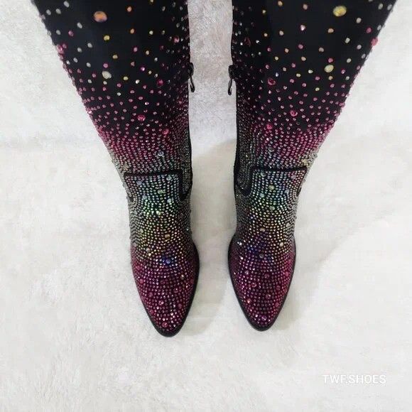 Other Glamour Cowboy Multi Color Ombre Rhinestone Cowgirl Boots Size US 10 / IT 40 - 2 Thumbnail