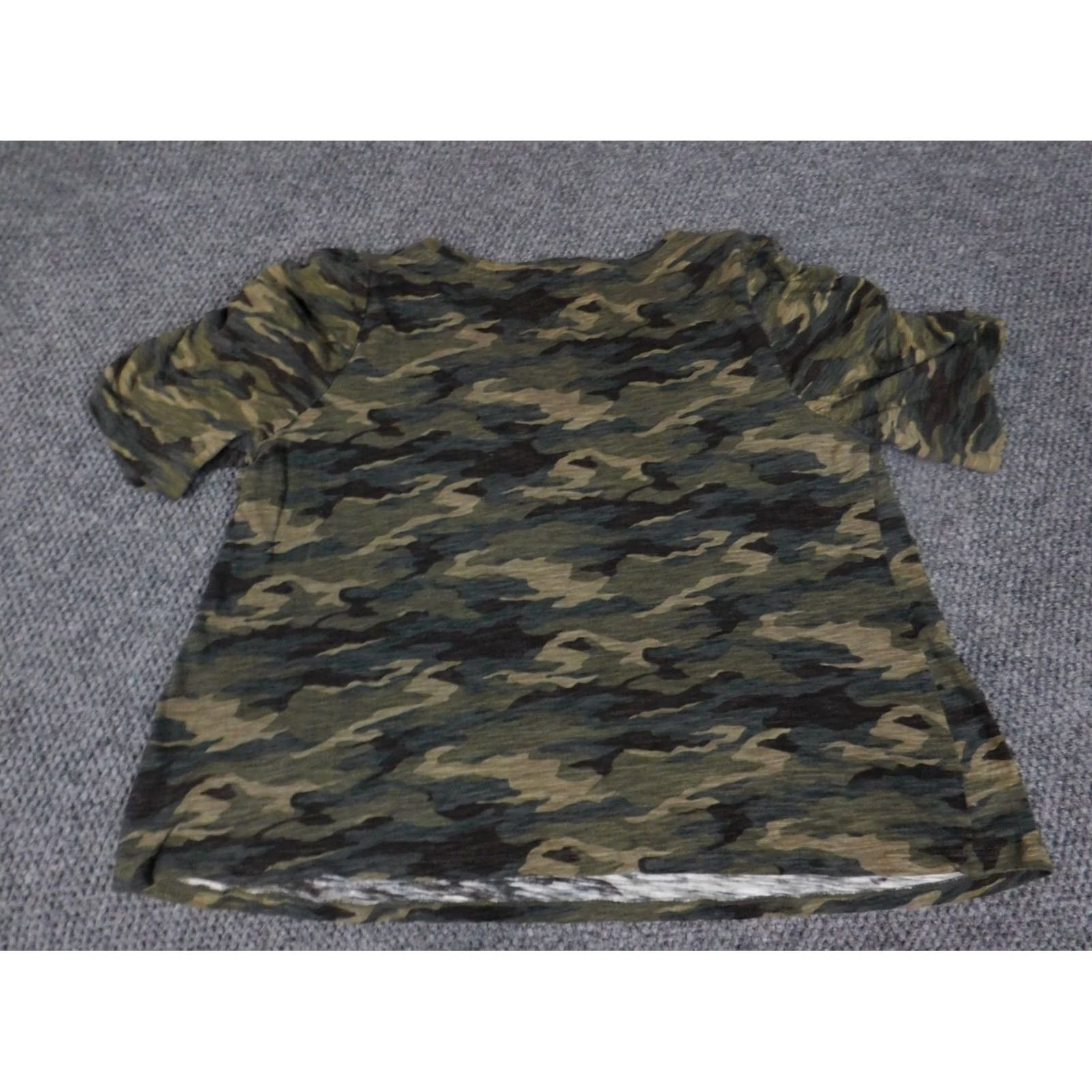 Vintage Carol Rose Womens Blouse M Green Camouflage Short Sleeve Crew Neck Pullover 100% Cotton Rayon Basic Casual Stretch Regular Womens Size M / US 6-8 / IT 42-44 - 6 Thumbnail