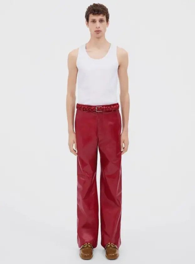 Bottega Veneta straight leg shiny leather trousers in burgundy Size US 38 / EU 54 - 1 Preview