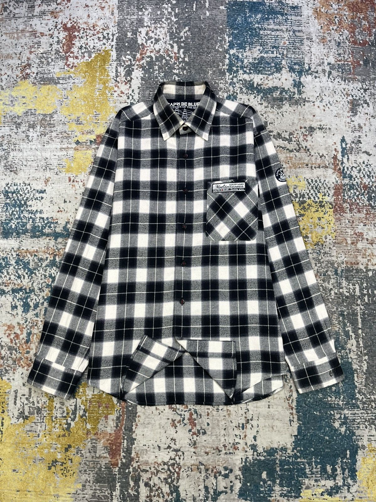 Japanese Brand Capri Blue Luxury Liner Melton Checked Button Down Shirt Size US S / EU 44-46 / 1 - 1 Thumbnail
