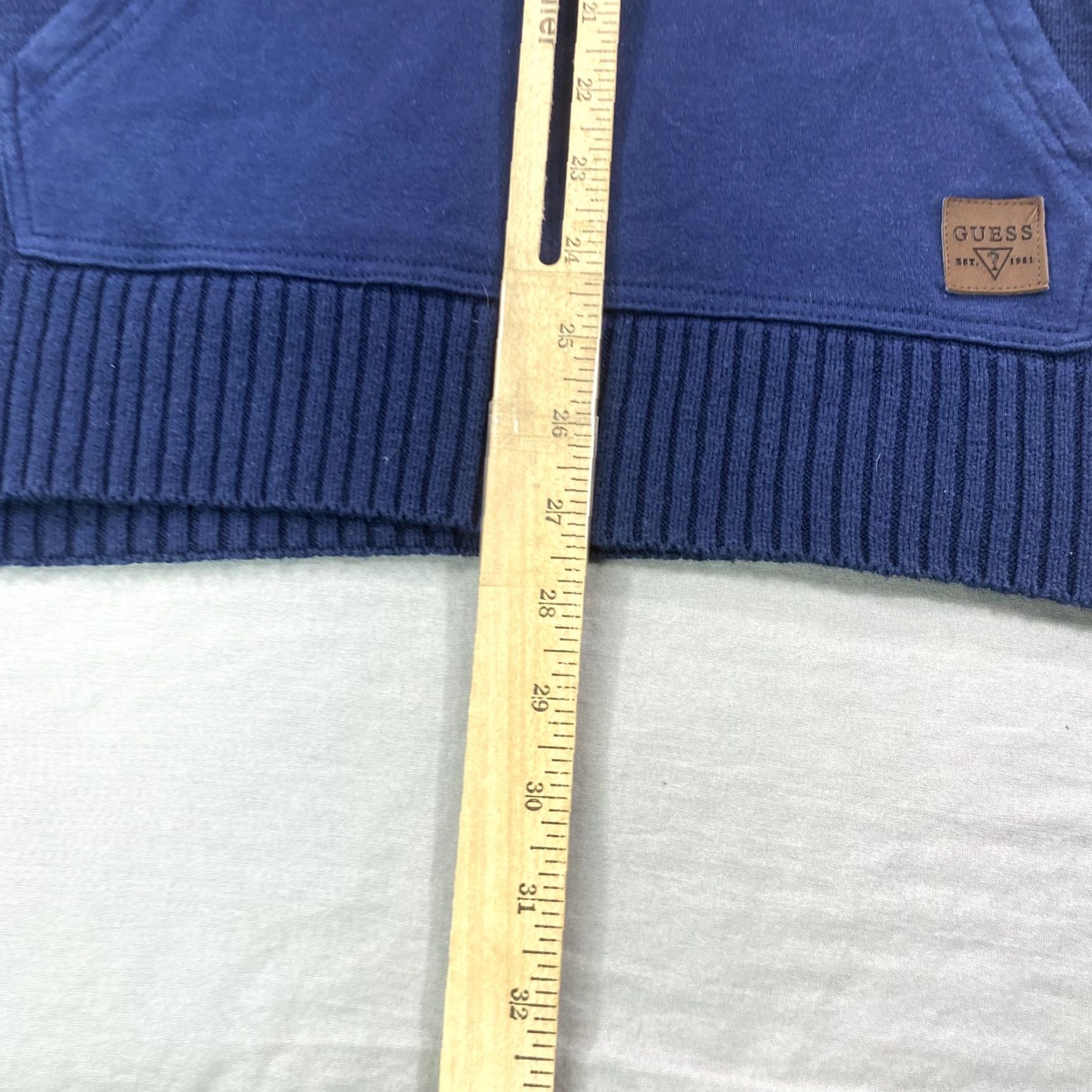 Guess VINTAGE GUESS Hoodie Mens XL Blue Henley Knit Sweater Y2K Adult Size US XL / EU 56 / 4 - 6 Thumbnail