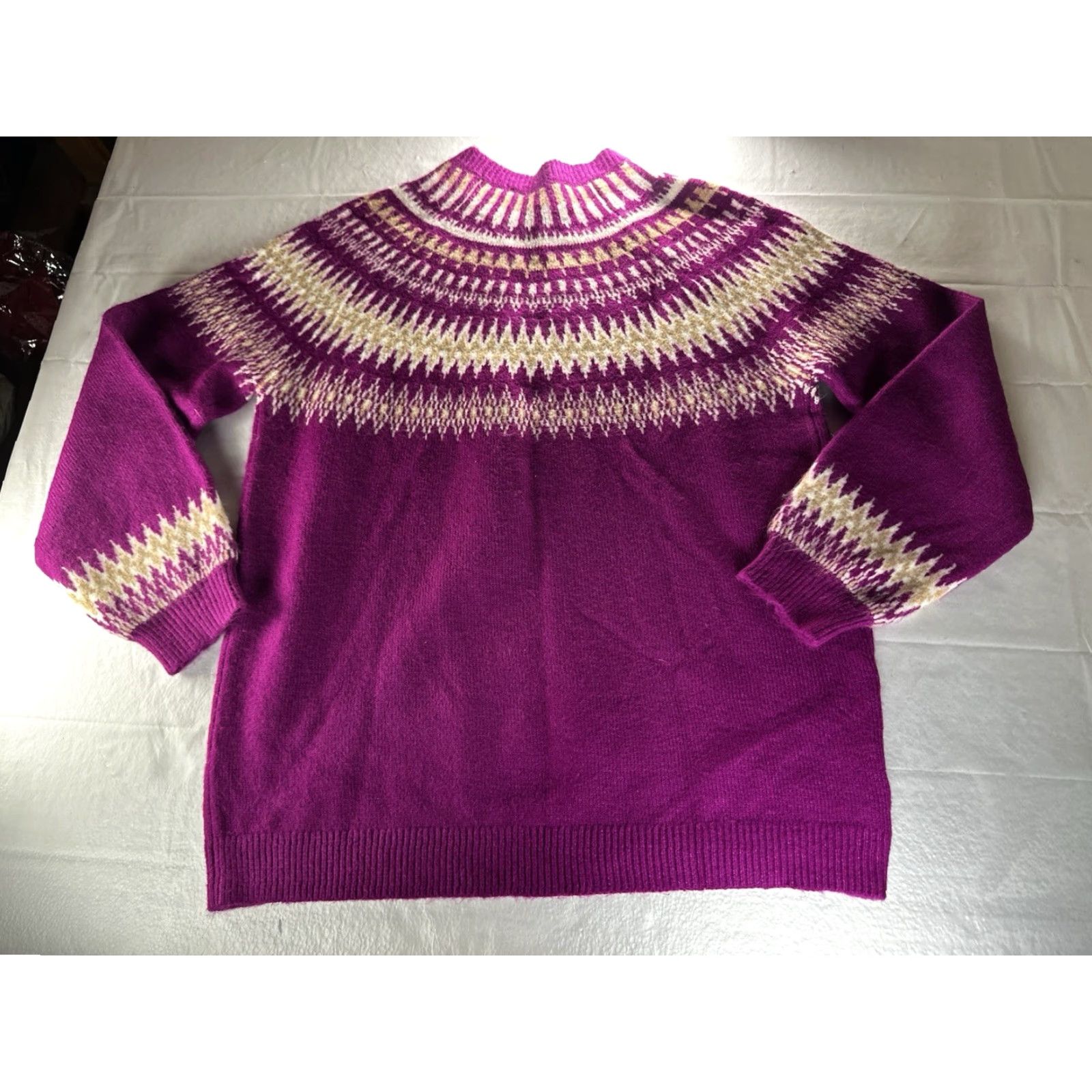 Loft LOFT Pink Multi Color Fair Isle Mock Neck Sweater Womens XL Pullover Knit Size XL / US 12-14 / IT 48-50 - 2 Thumbnail