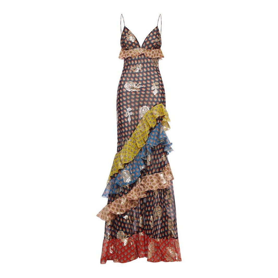 Etro ETRO Ruffles Patchwork Long Silk Dress New & Authentic (Wome Size M / US 6-8 / IT 42-44 - 1 Thumbnail
